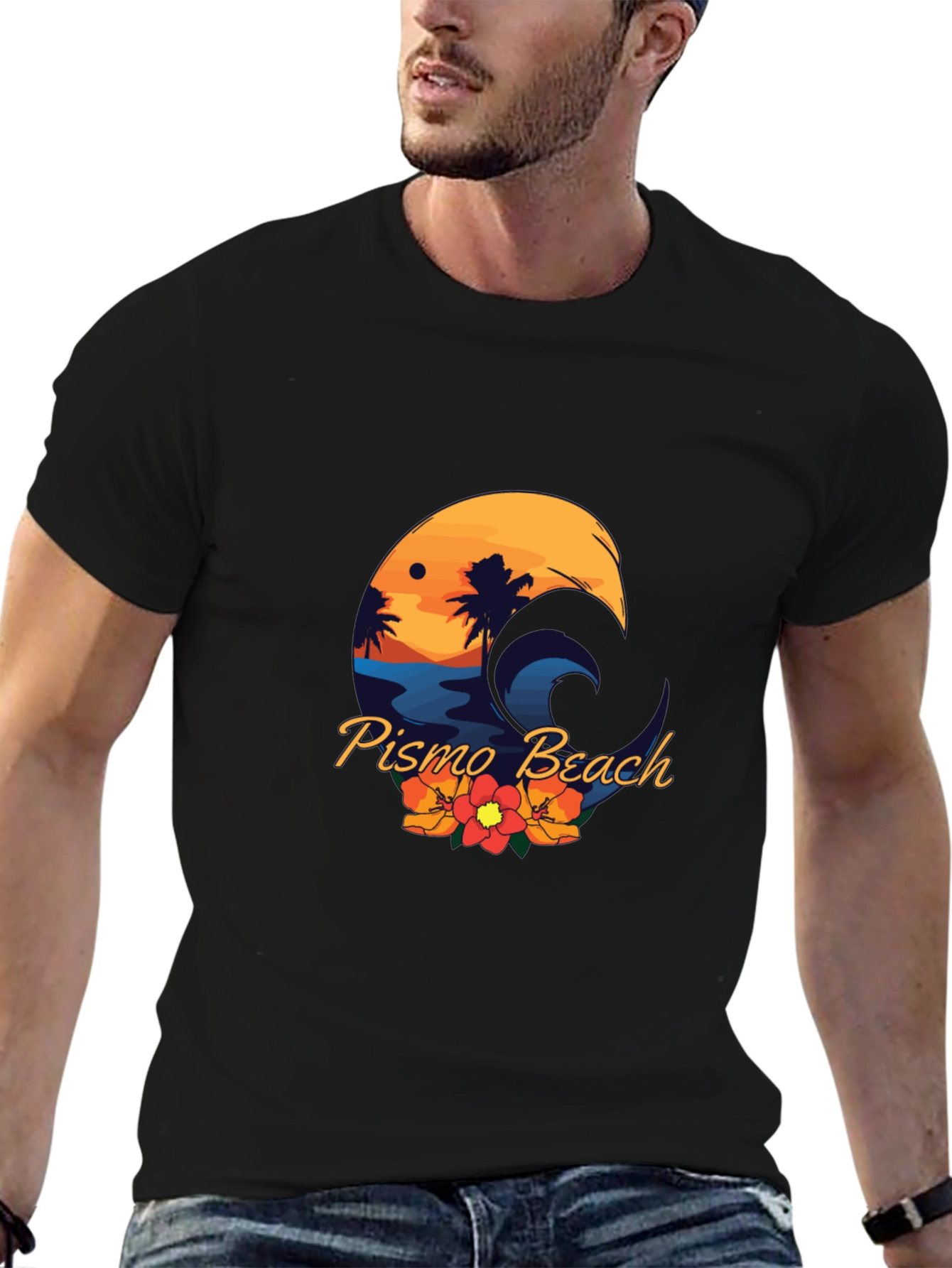 Pismo Beach Graphic Tee - Sunset Palms & Waves