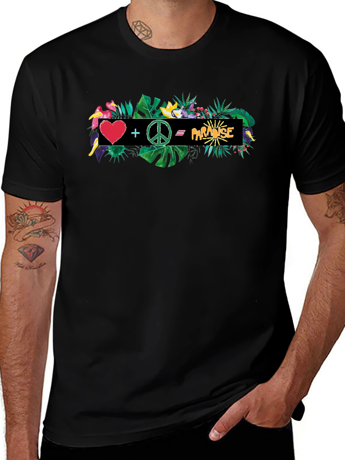 Tropical Paradise Graphic Tee - Heart Peace Vacation Vibes