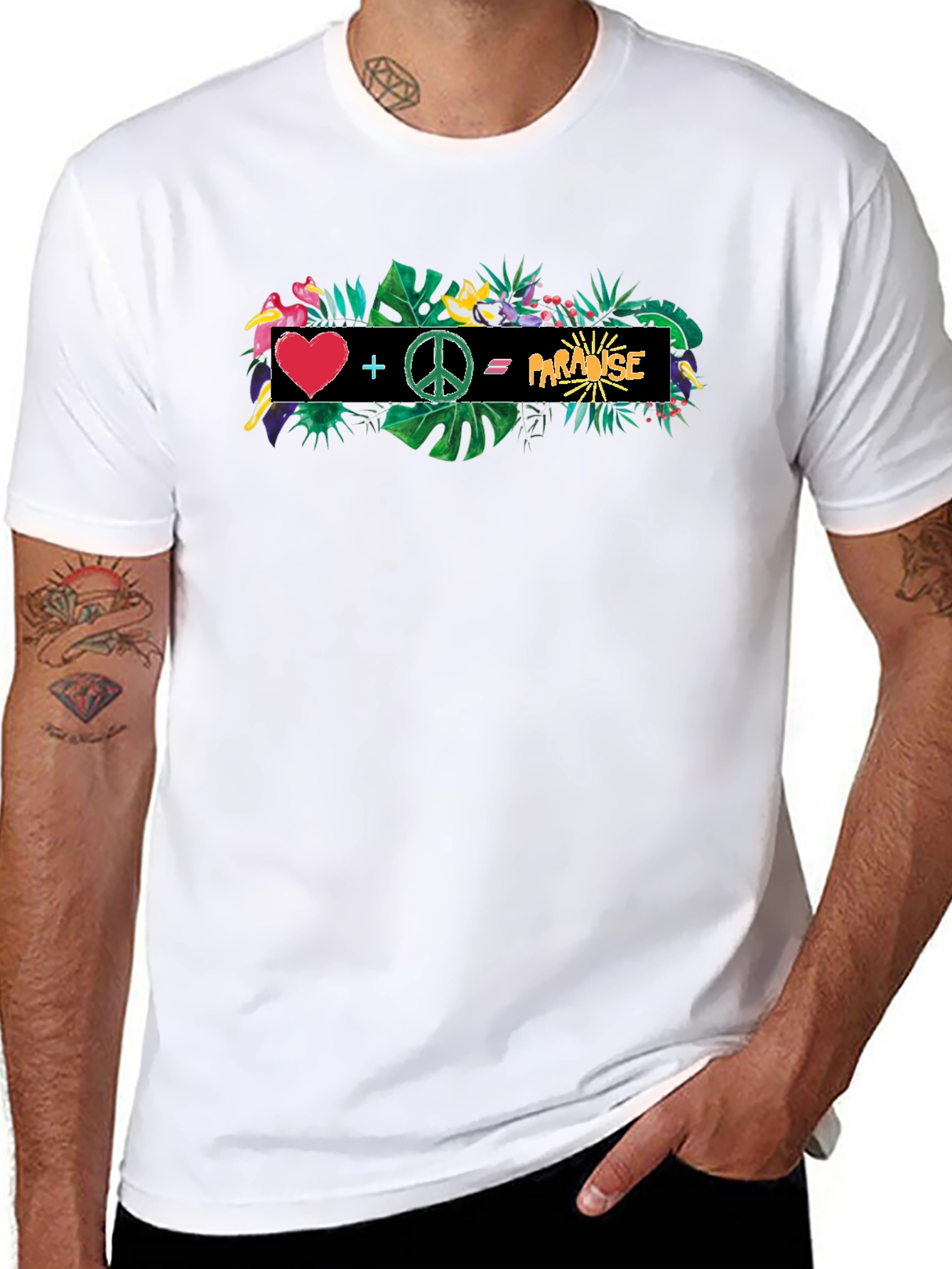 Tropical Paradise Graphic Tee - Heart Peace Vacation Vibes