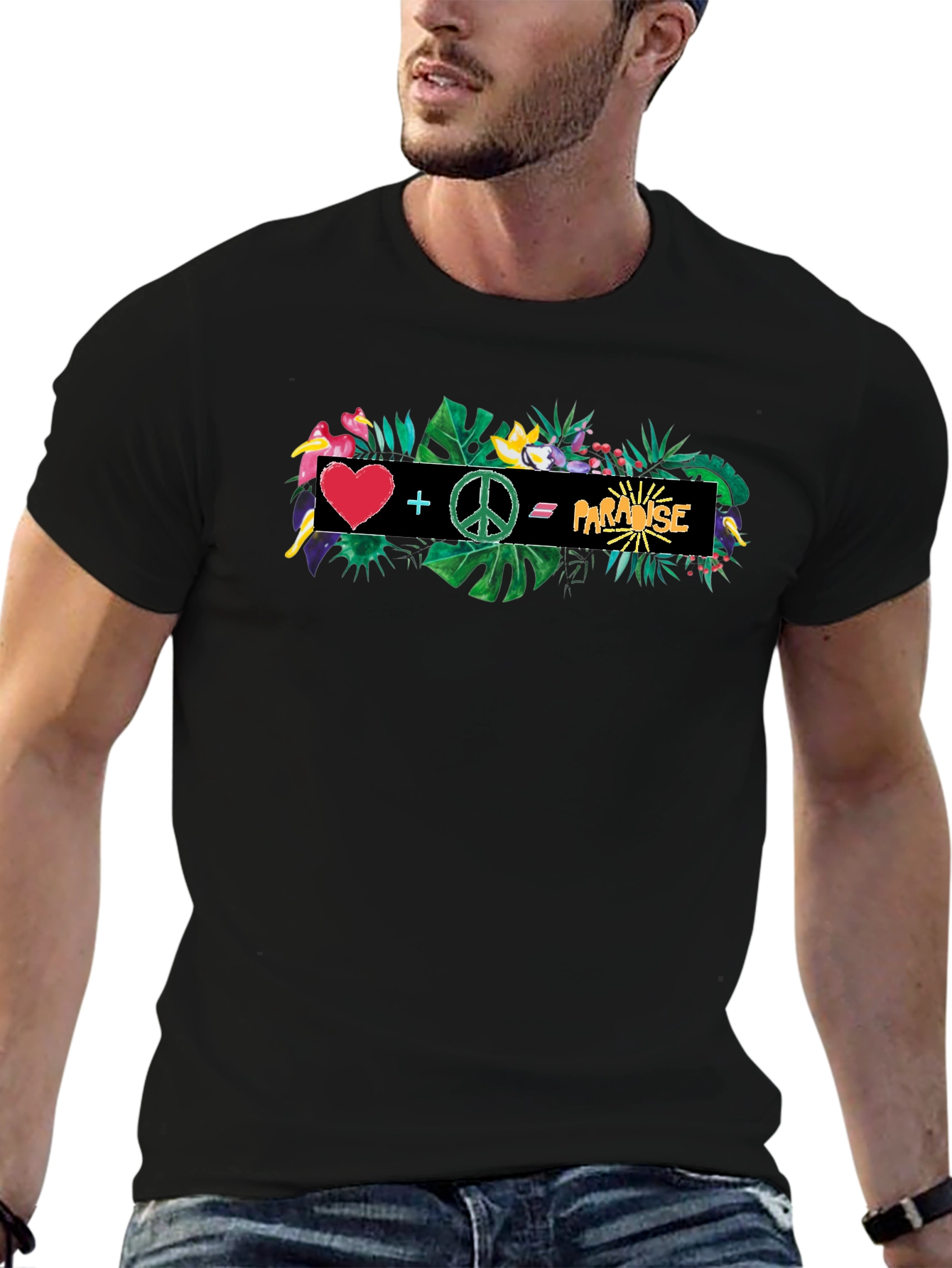 Tropical Paradise Graphic Tee - Heart Peace Vacation Vibes