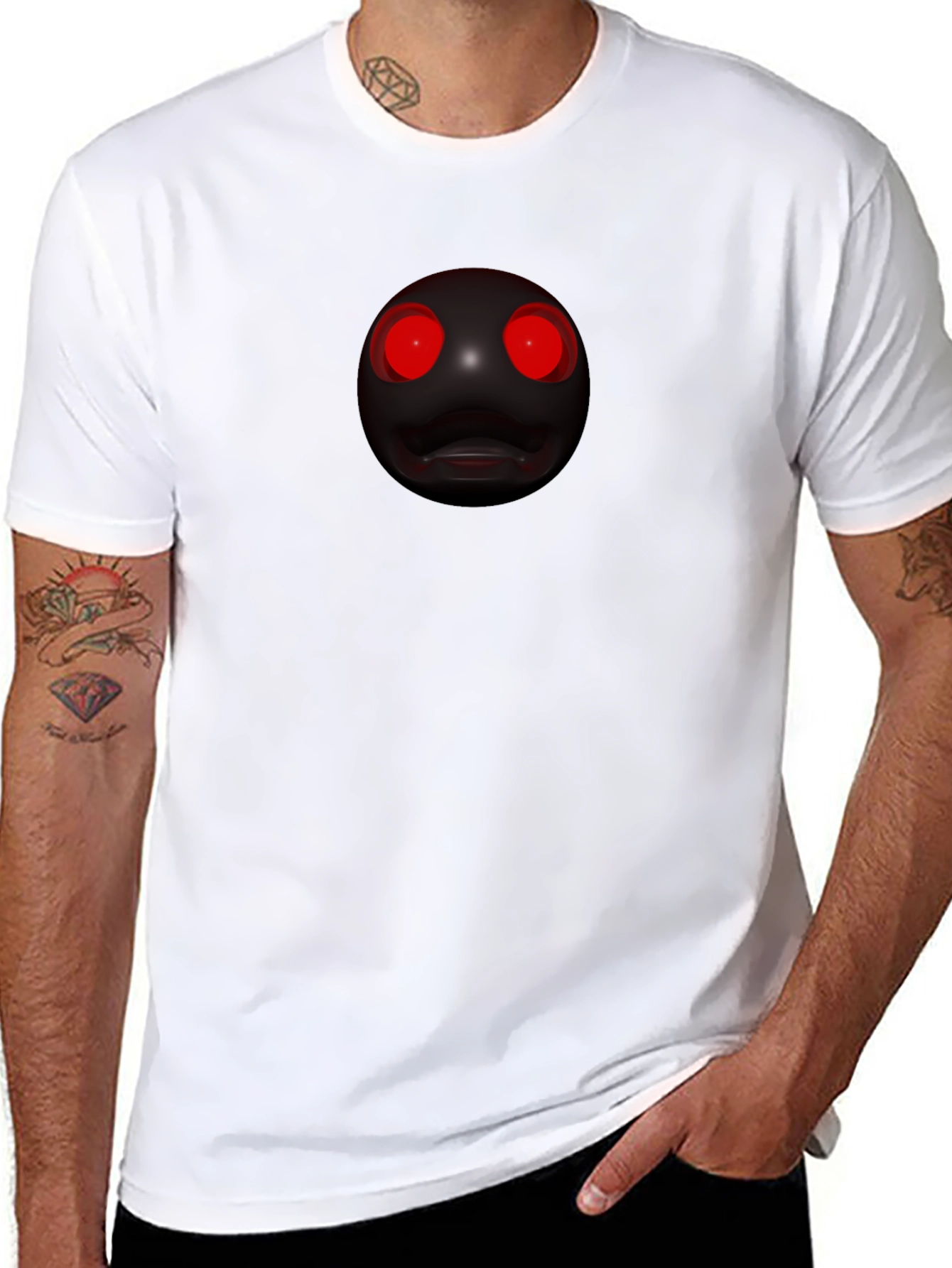Mens Black T-Shirt with Creepy Red-Eyed Orb Design