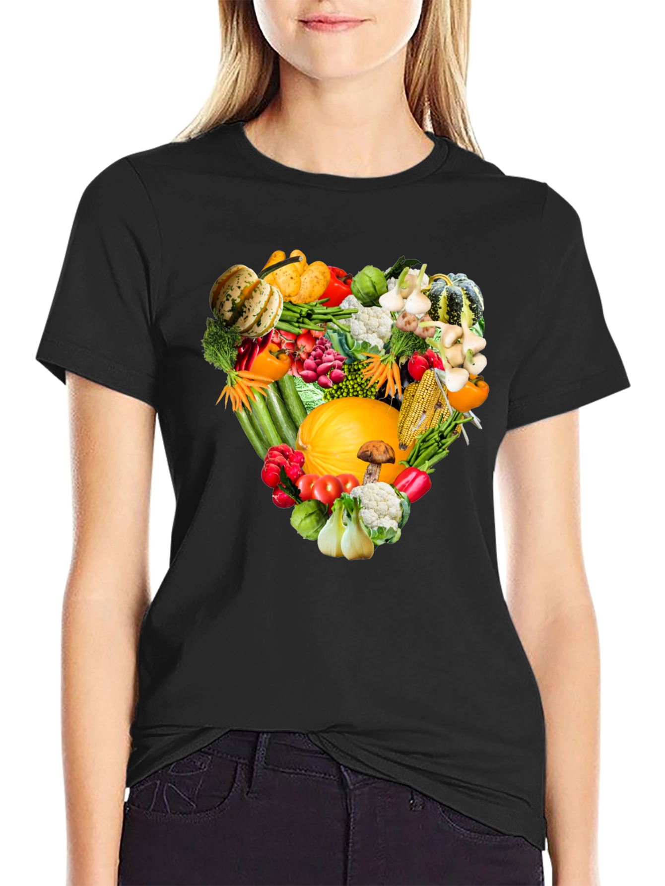 Heart of Veggies Graphic Tee - Black Cotton T-Shirt