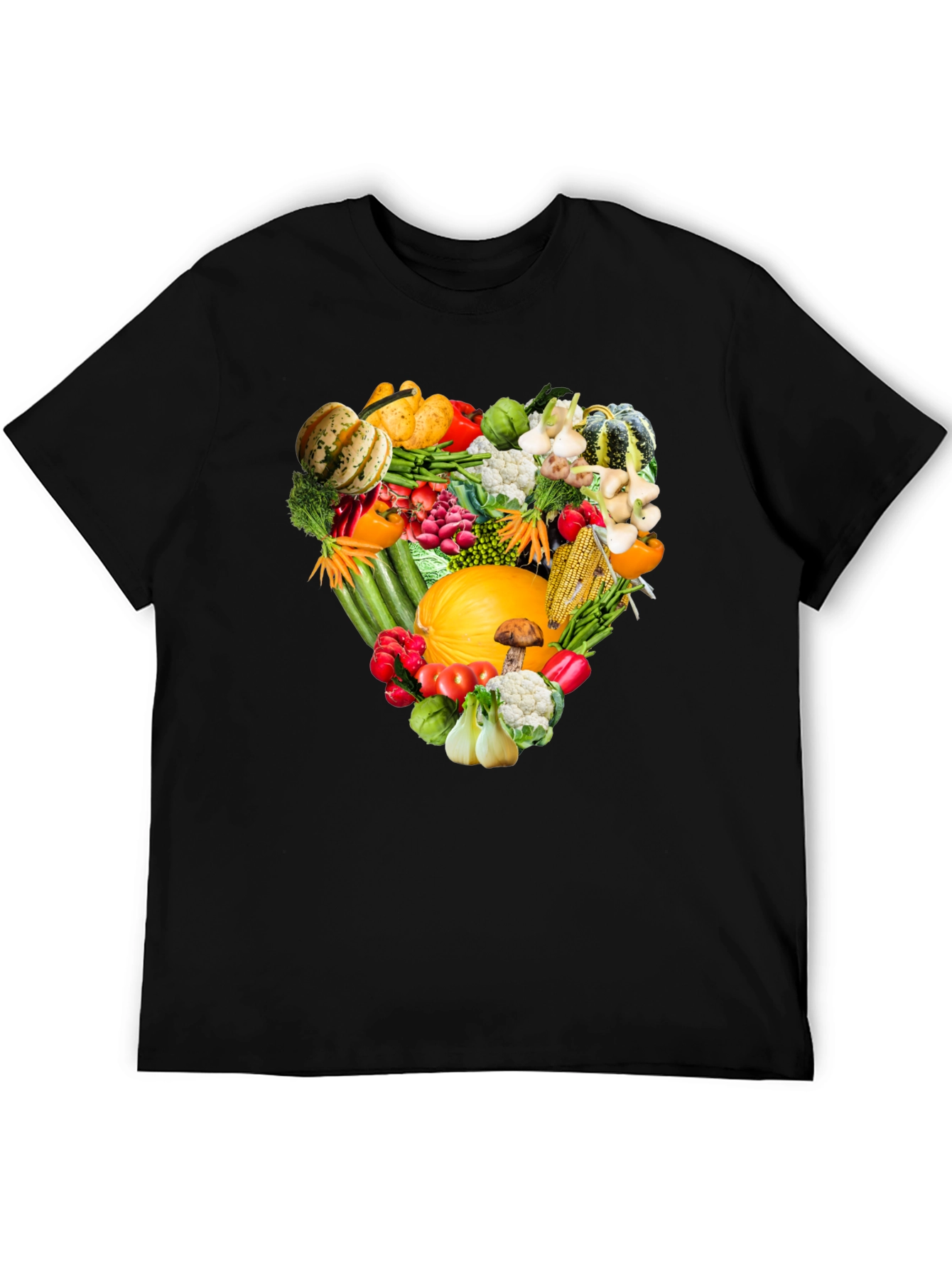Heart of Veggies Graphic Tee - Black Cotton T-Shirt