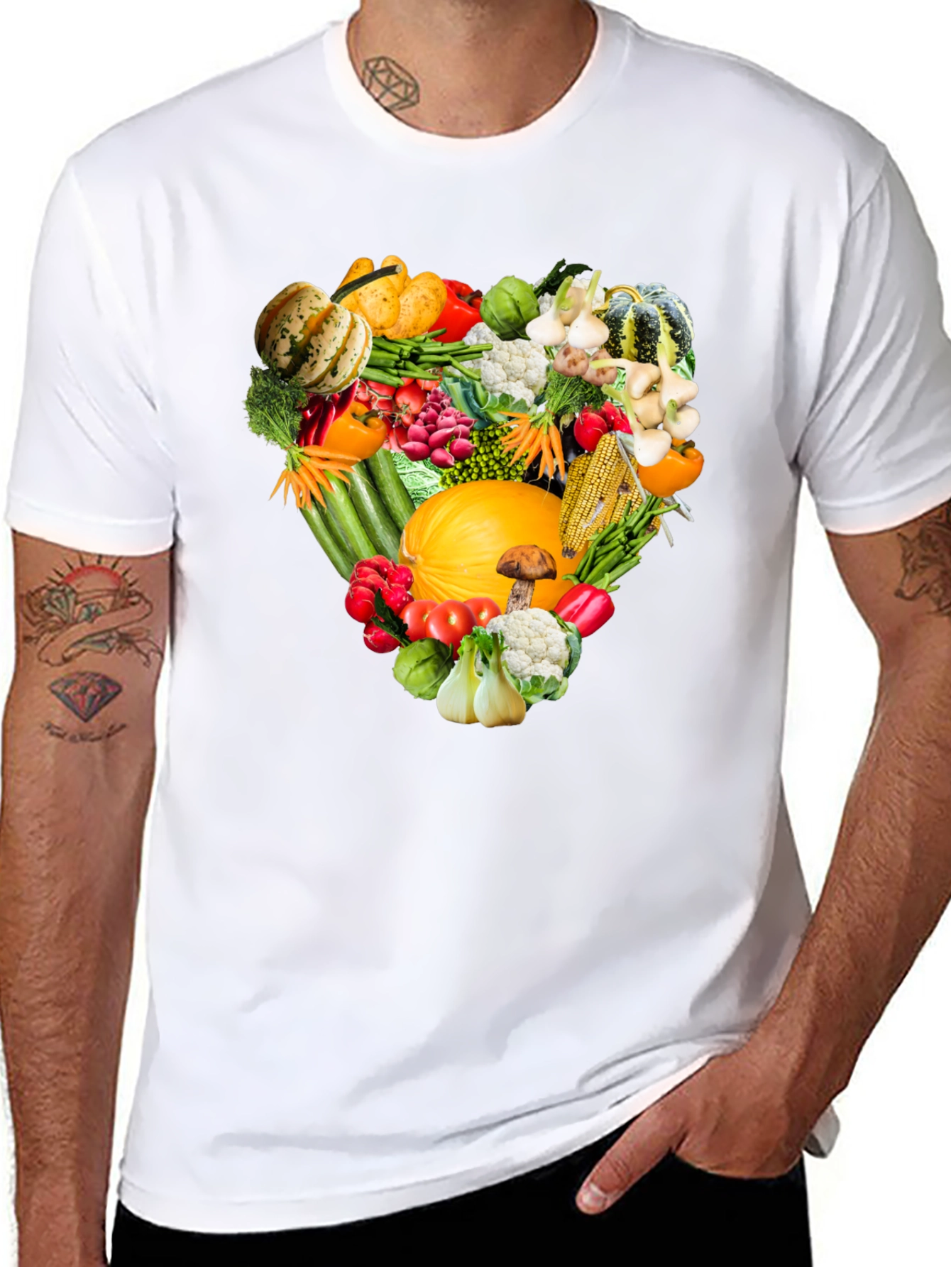 Heart of Veggies Graphic Tee - Black Cotton T-Shirt