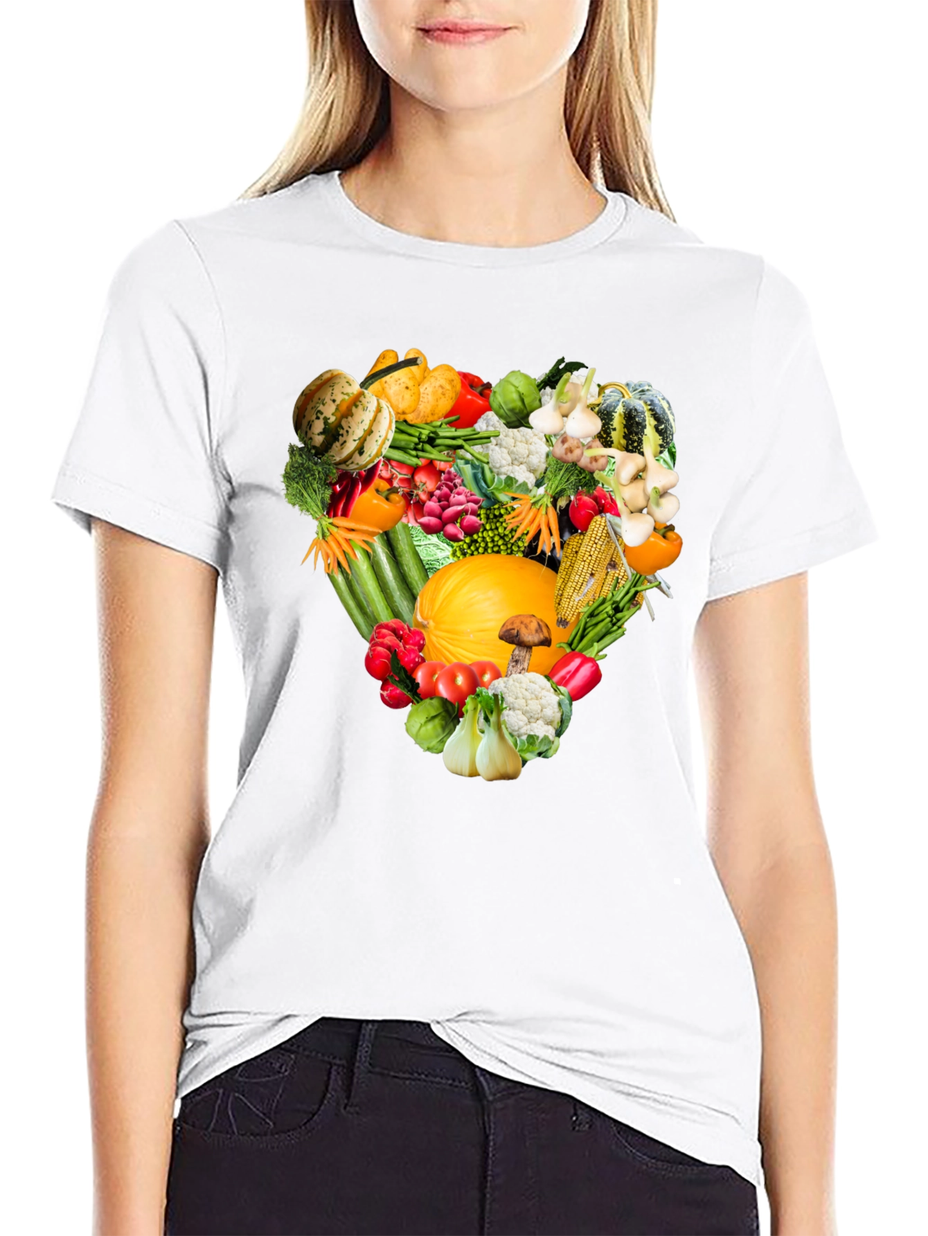 Heart of Veggies Graphic Tee - Black Cotton T-Shirt