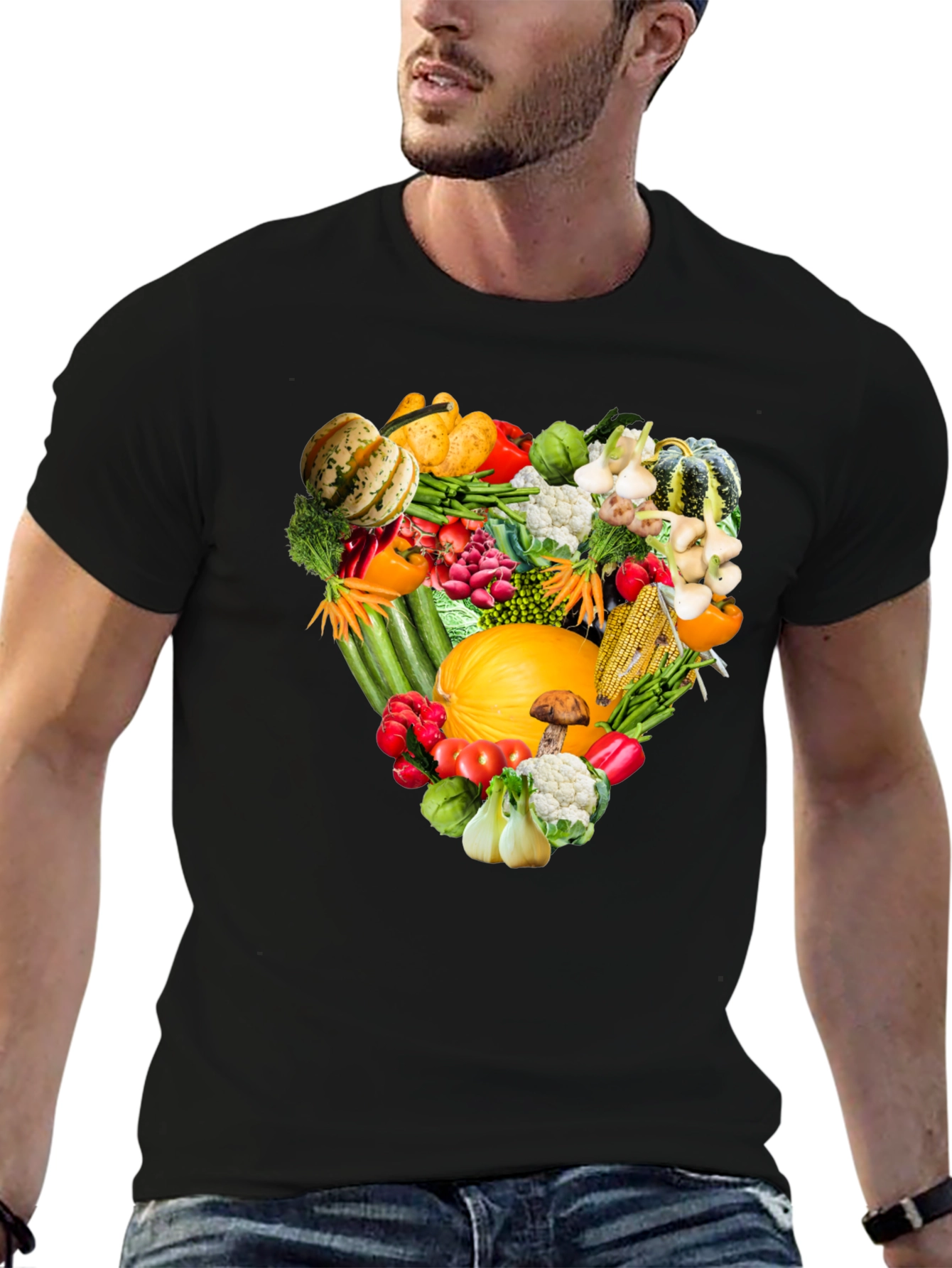 Heart of Veggies Graphic Tee - Black Cotton T-Shirt