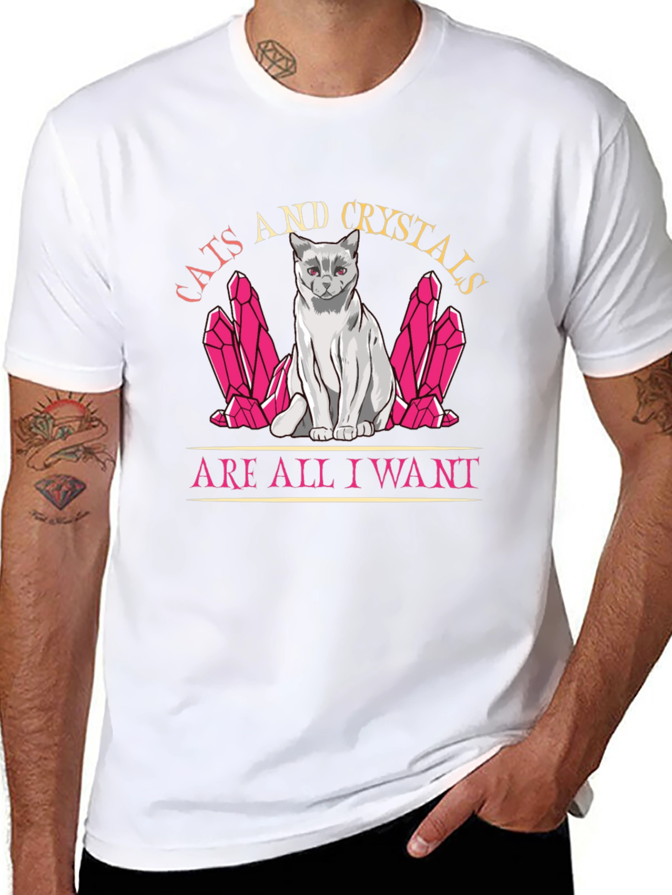 Cats and Crystals T-Shirt: Whimsical Graphic Tee