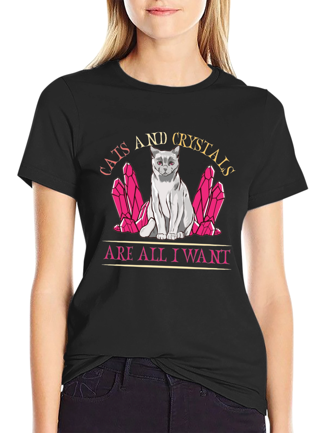 Cats and Crystals T-Shirt: Whimsical Graphic Tee