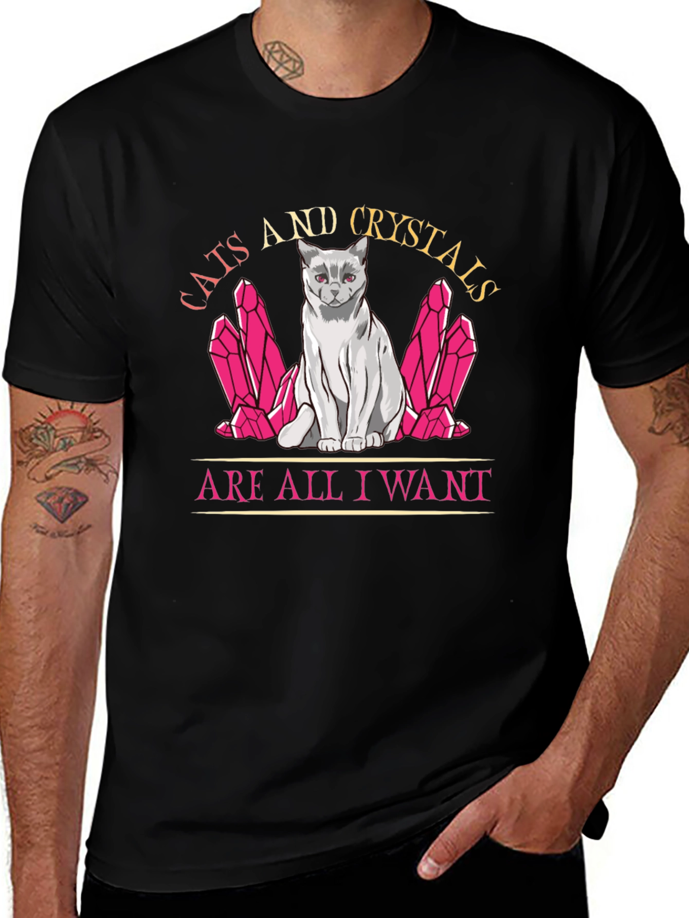 Cats and Crystals T-Shirt: Whimsical Graphic Tee