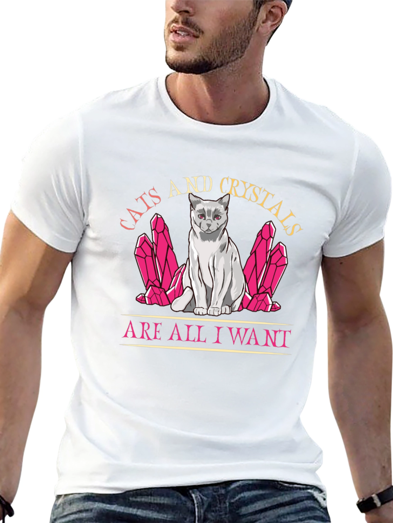 Cats and Crystals T-Shirt: Whimsical Graphic Tee