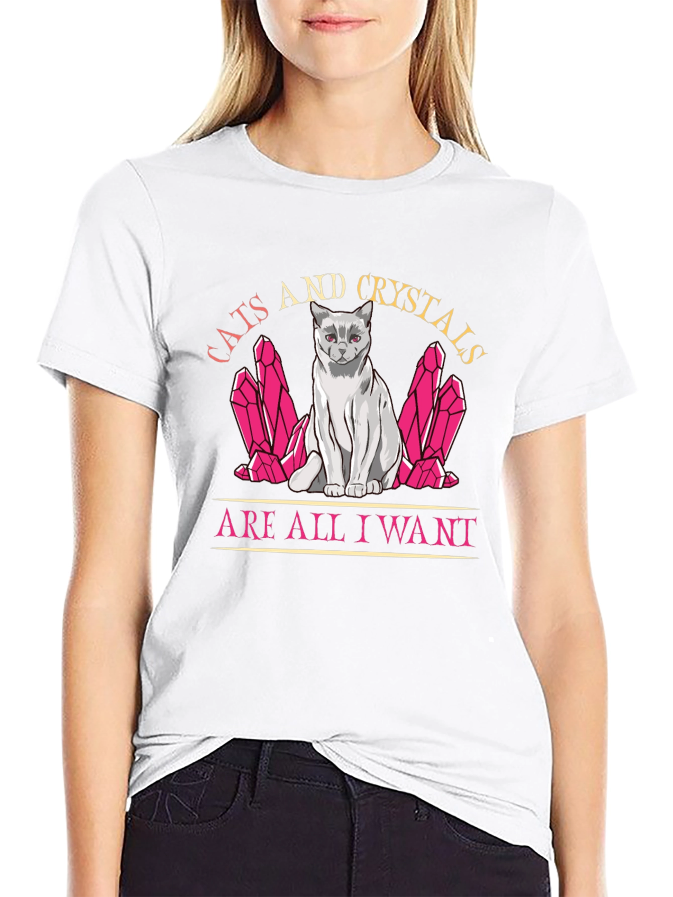 Cats and Crystals T-Shirt: Whimsical Graphic Tee