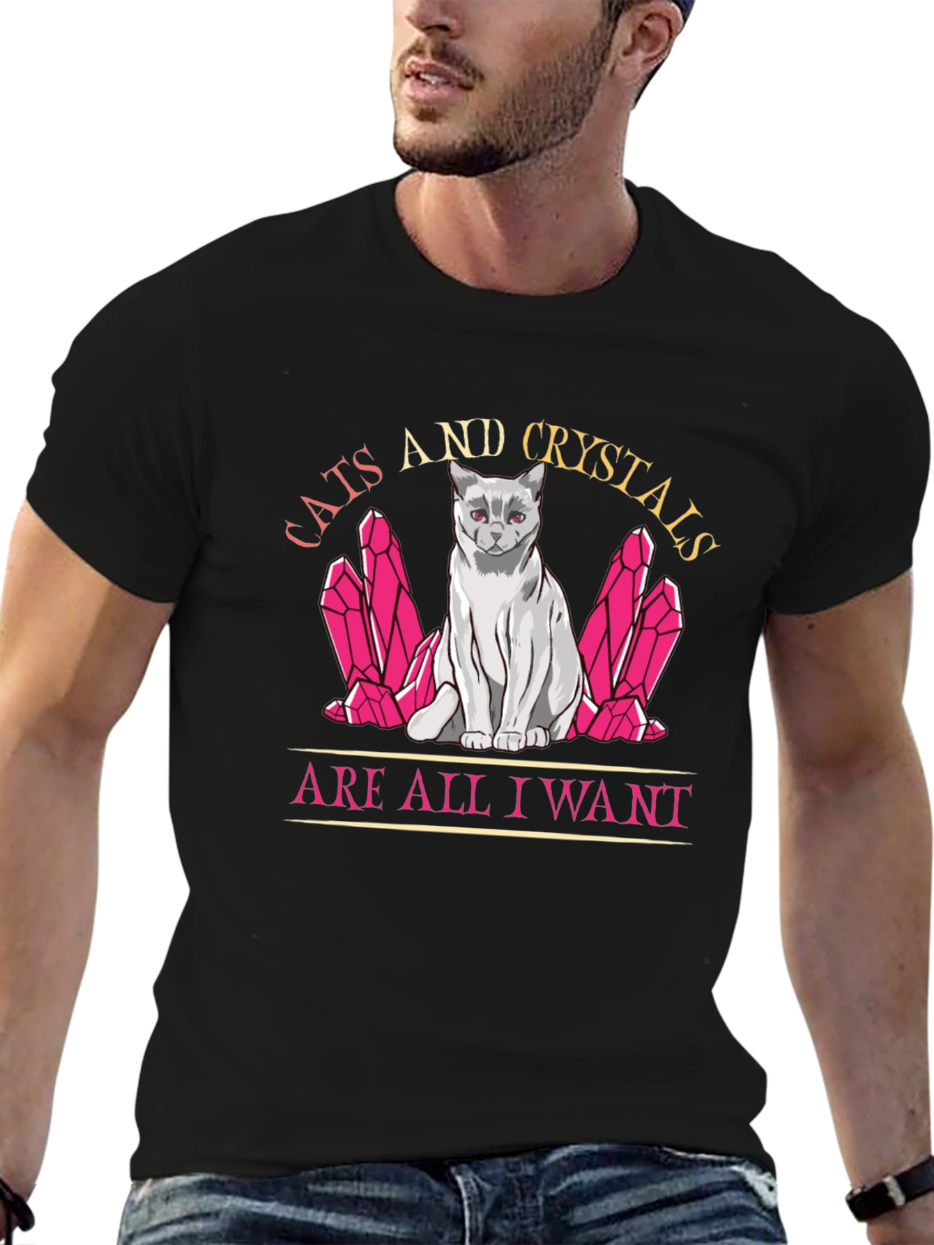 Cats and Crystals T-Shirt: Whimsical Graphic Tee