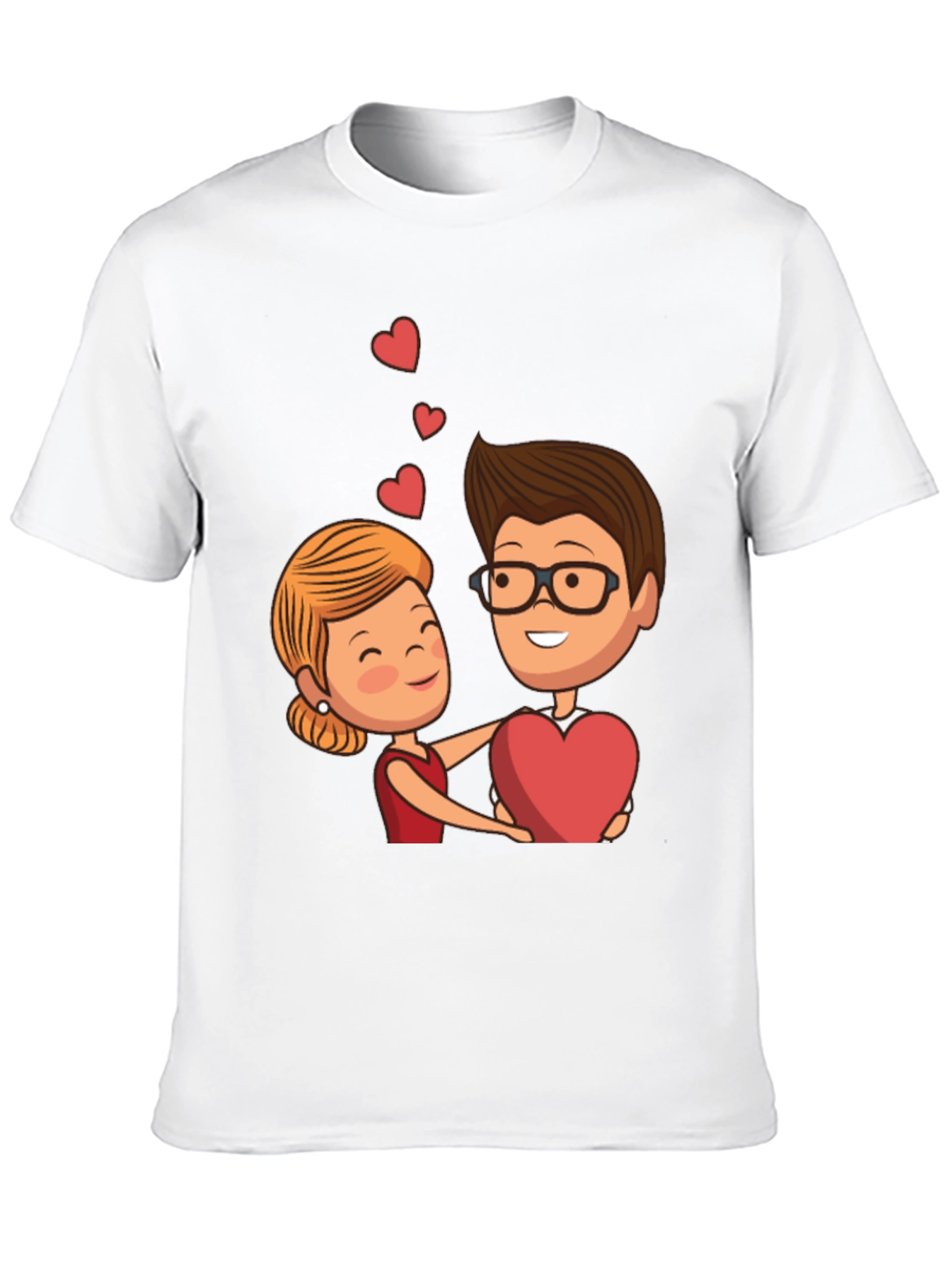 Cartoon Couple Heart Graphic Black T-Shirt
