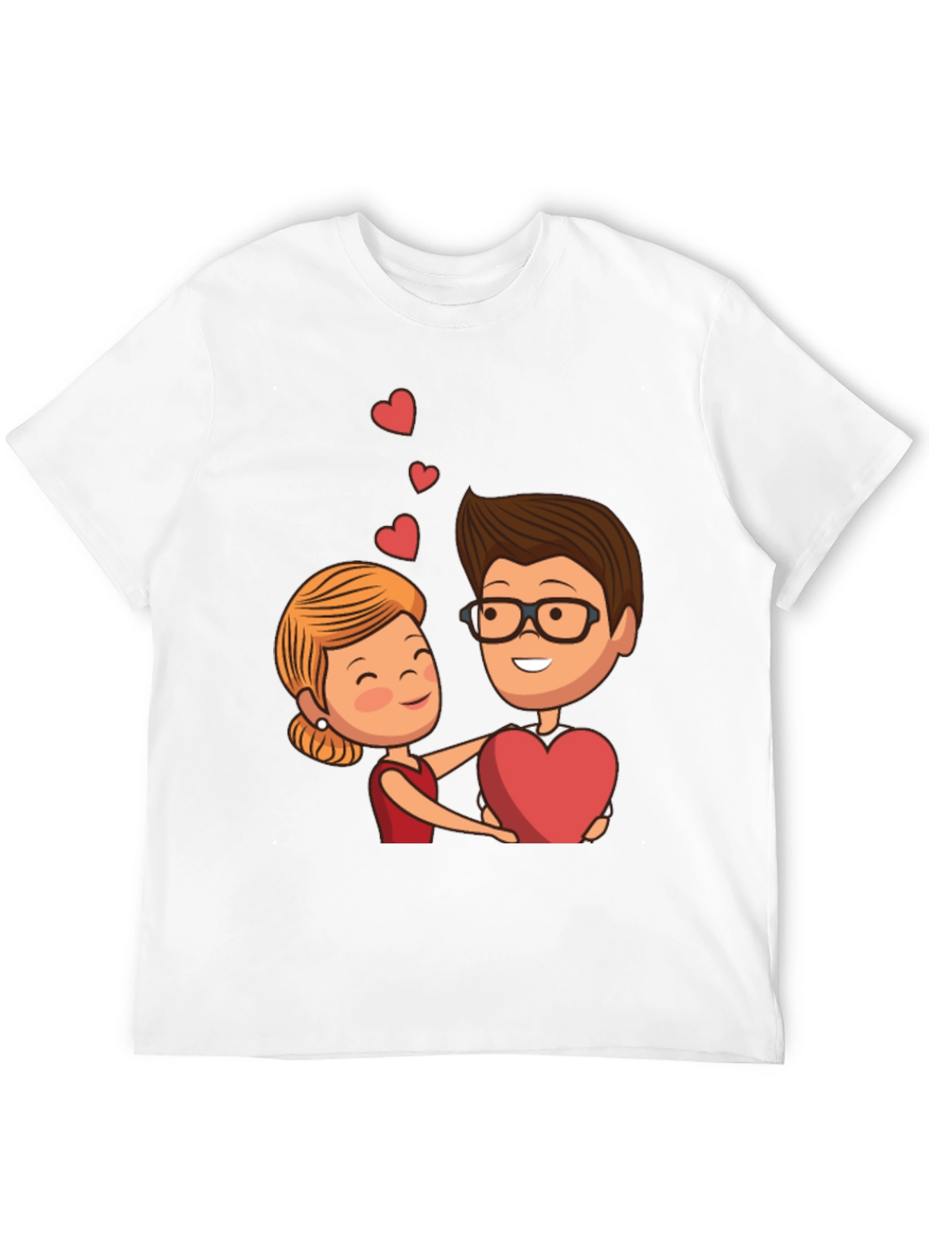 Cartoon Couple Heart Graphic Black T-Shirt