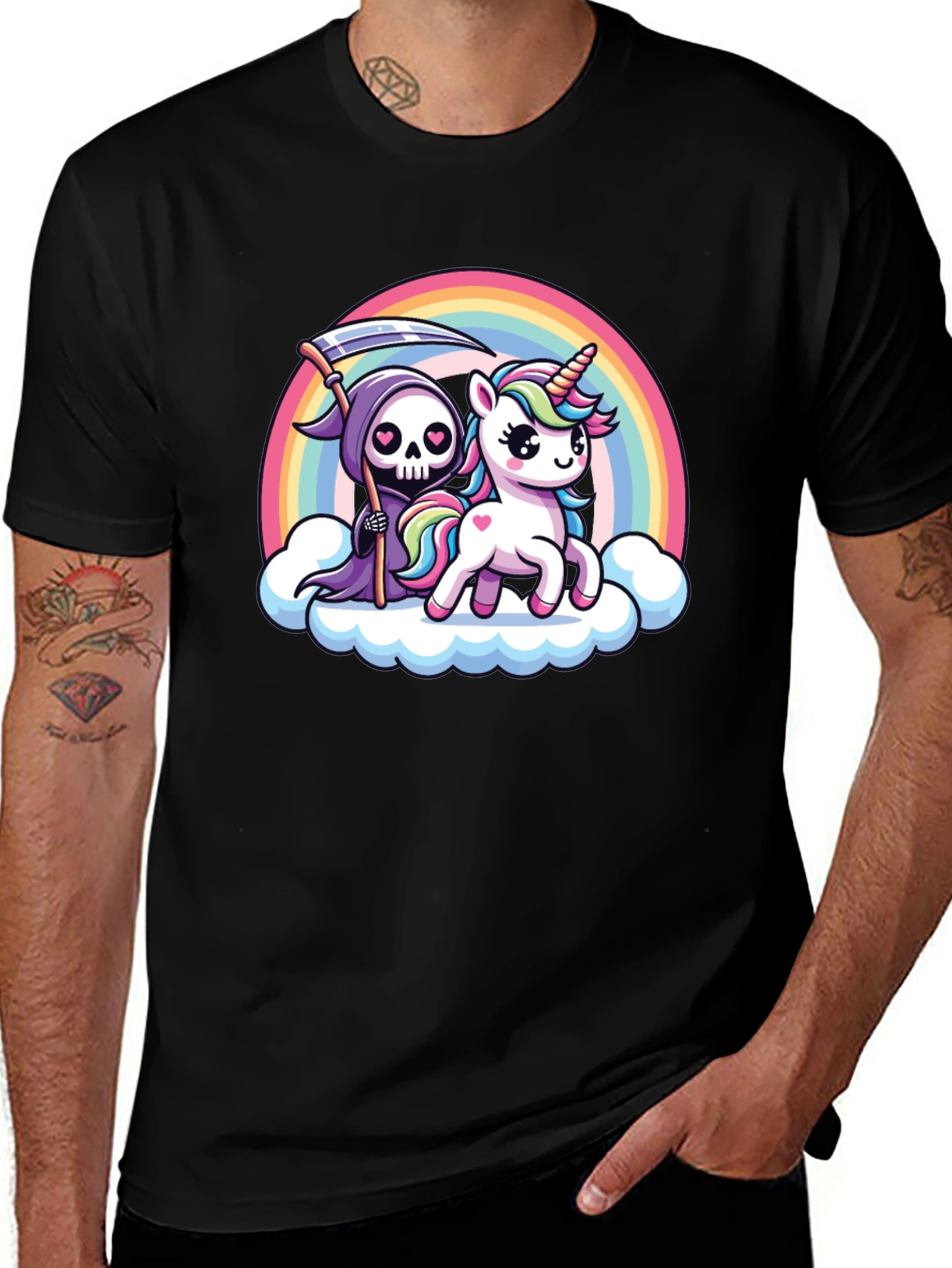 Grim Reaper Unicorn Rainbow T-Shirt