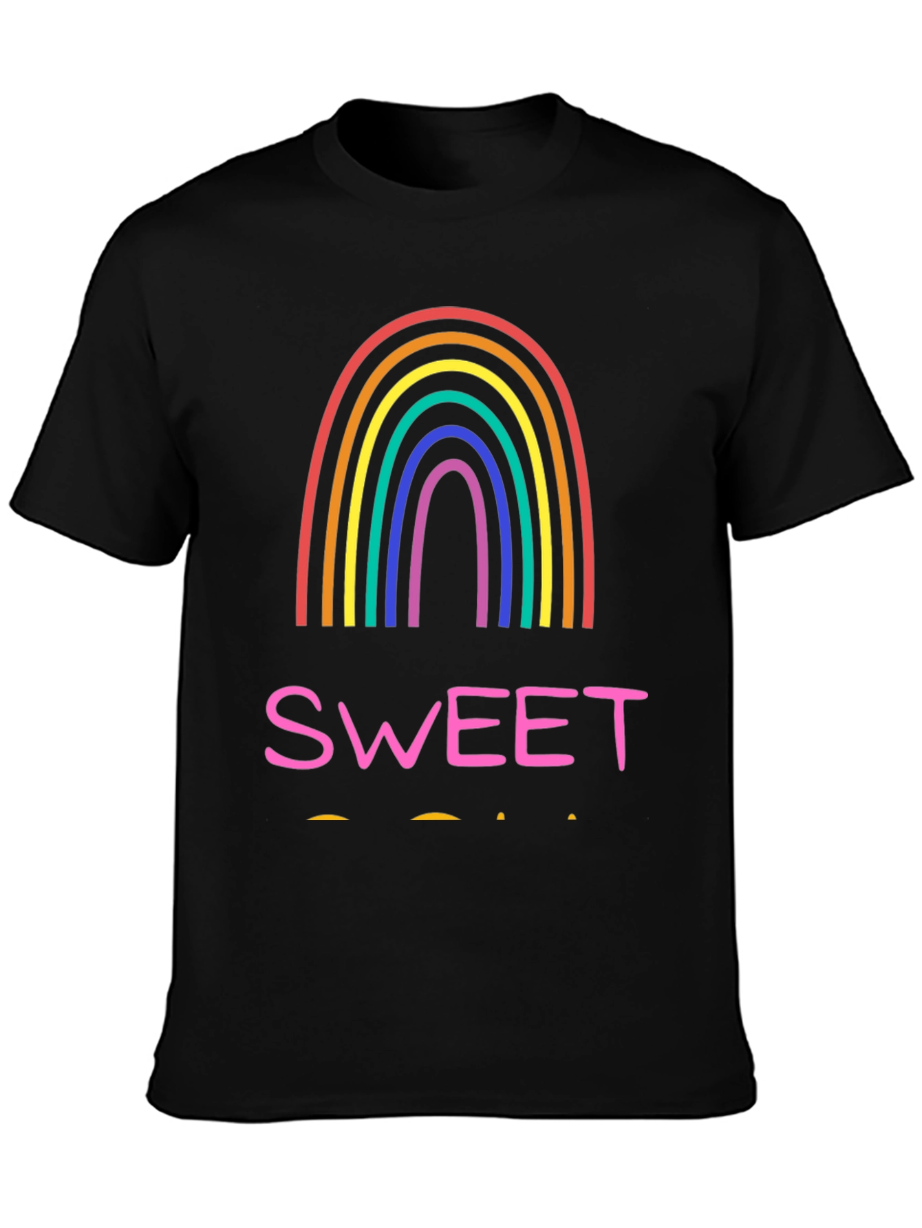 Sweet Rainbow Graphic Tee - Casual Black T-Shirt