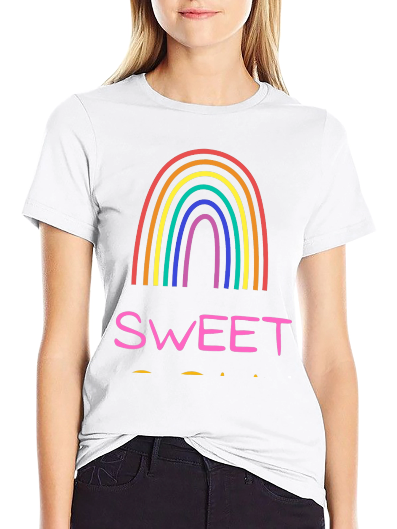 Sweet Rainbow Graphic Tee - Casual Black T-Shirt