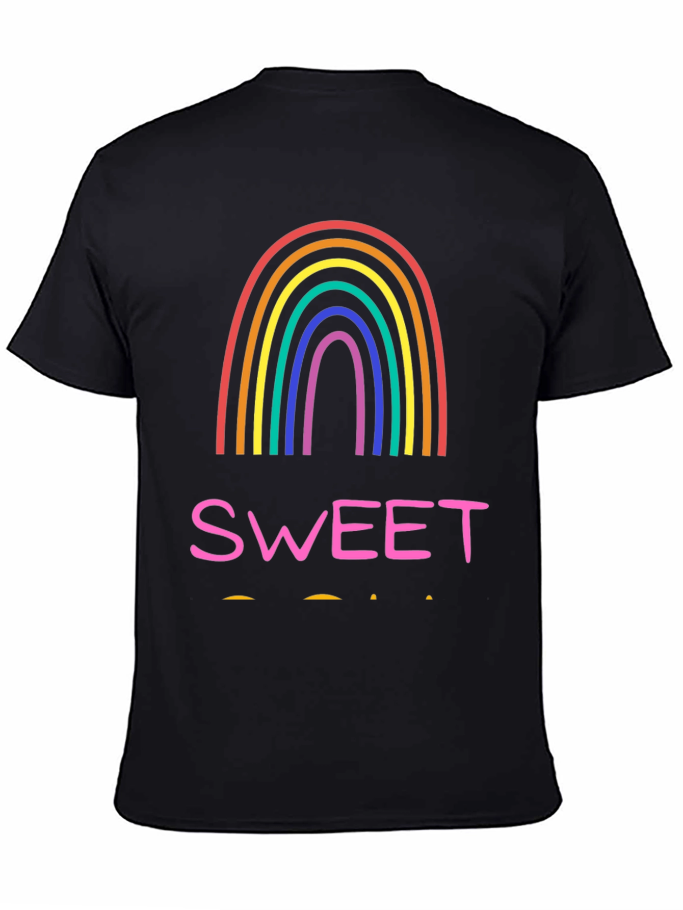 Sweet Rainbow Graphic Tee - Casual Black T-Shirt