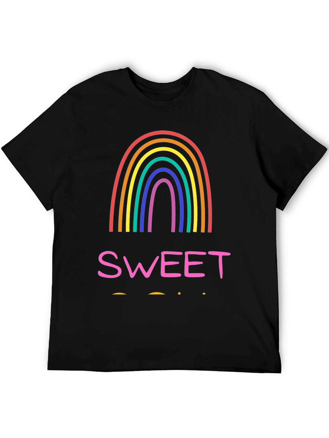 Sweet Rainbow Graphic Tee - Casual Black T-Shirt