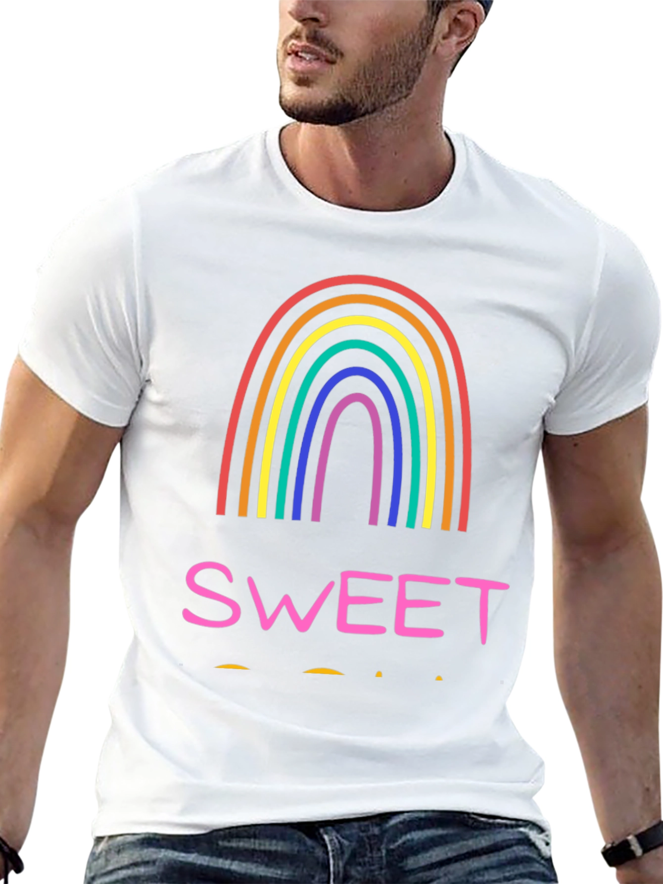 Sweet Rainbow Graphic Tee - Casual Black T-Shirt