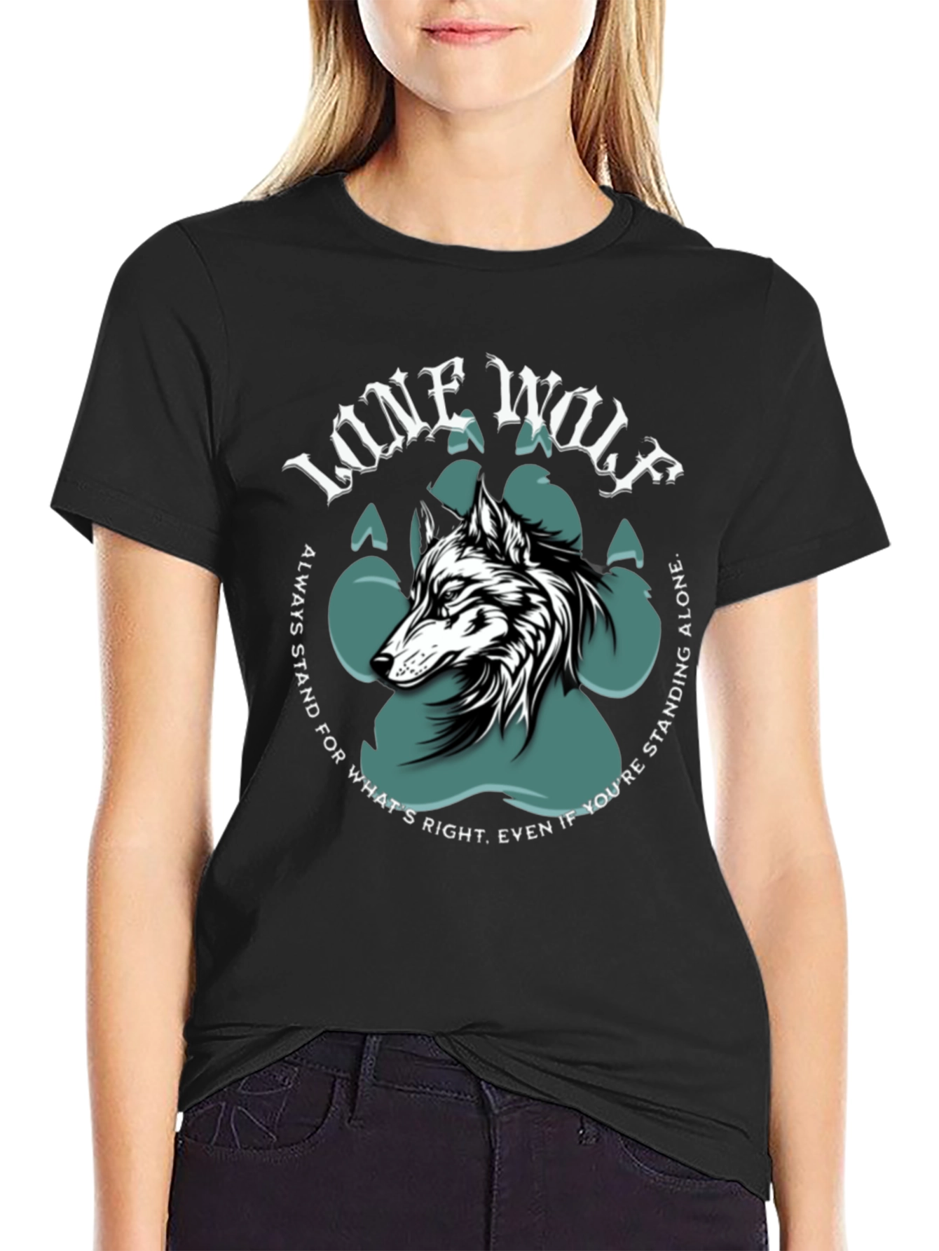 Lone Wolf Graphic Print Crew Neck T-Shirt