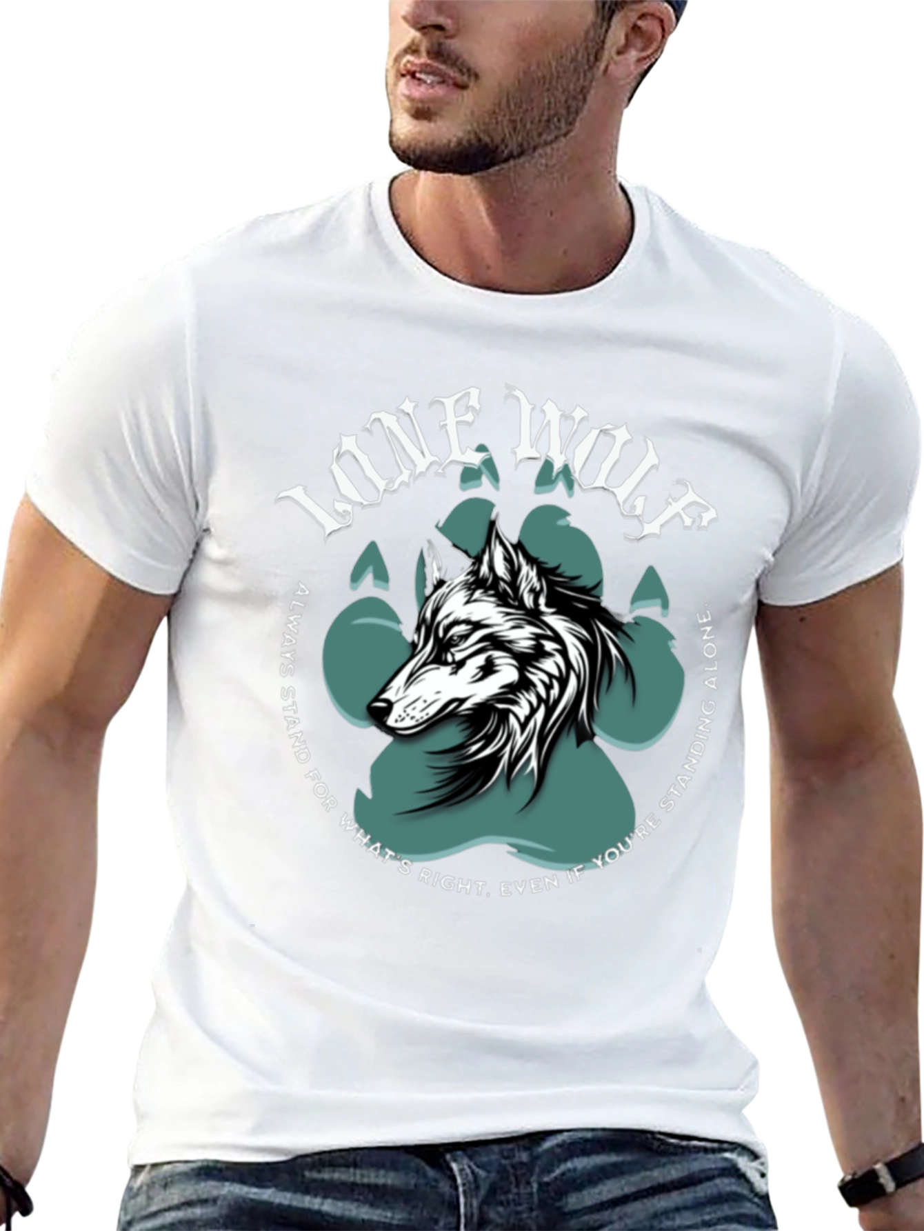 Lone Wolf Graphic Print Crew Neck T-Shirt