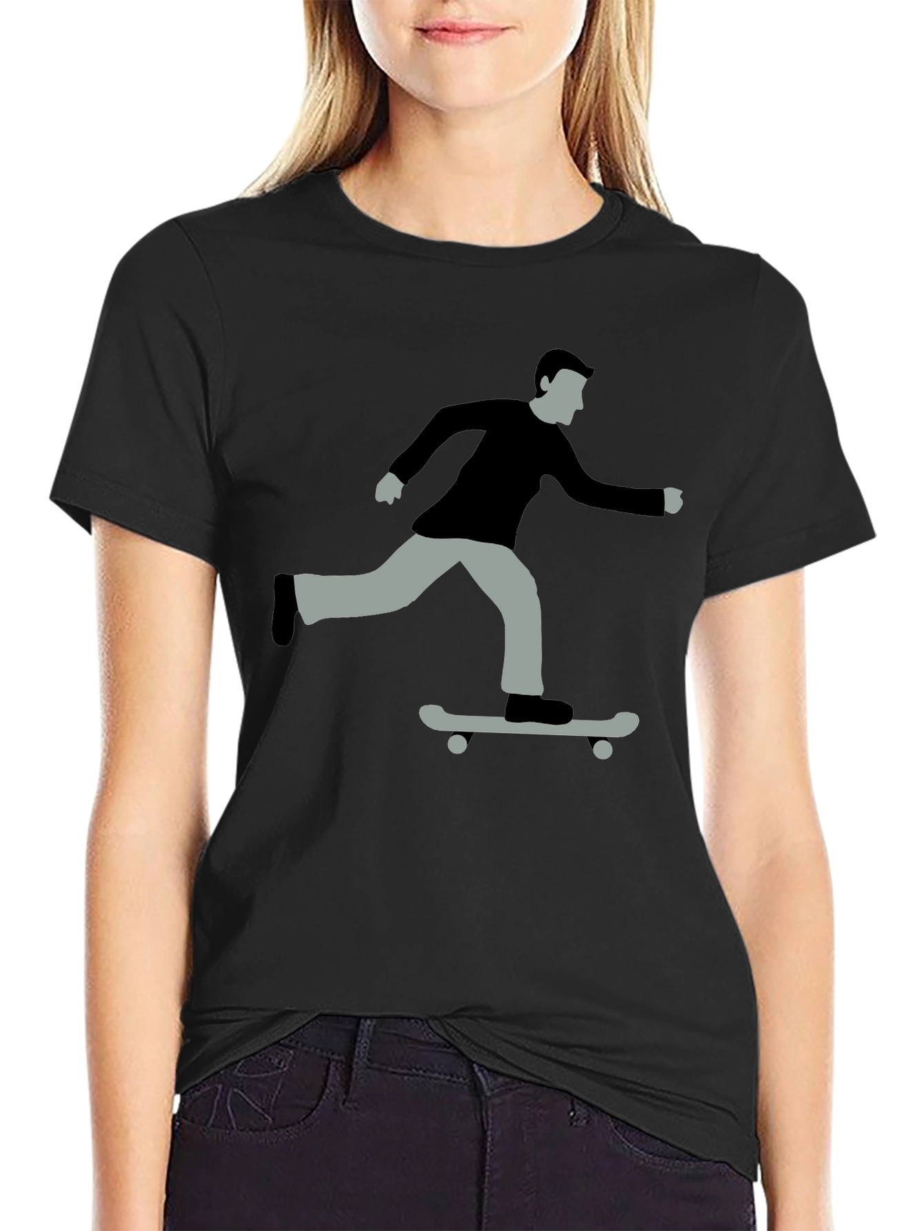 Skateboarder Graphic Tee - Black Cotton T-Shirt