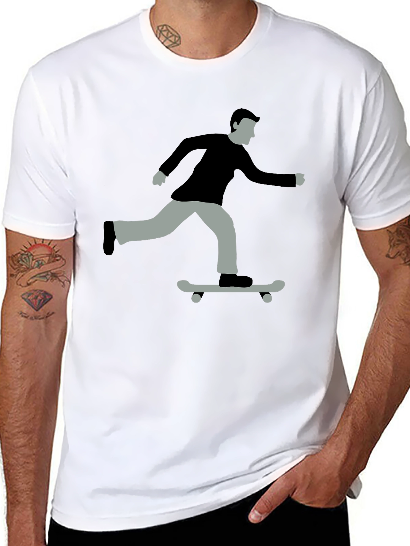 Skateboarder Graphic Tee - Black Cotton T-Shirt