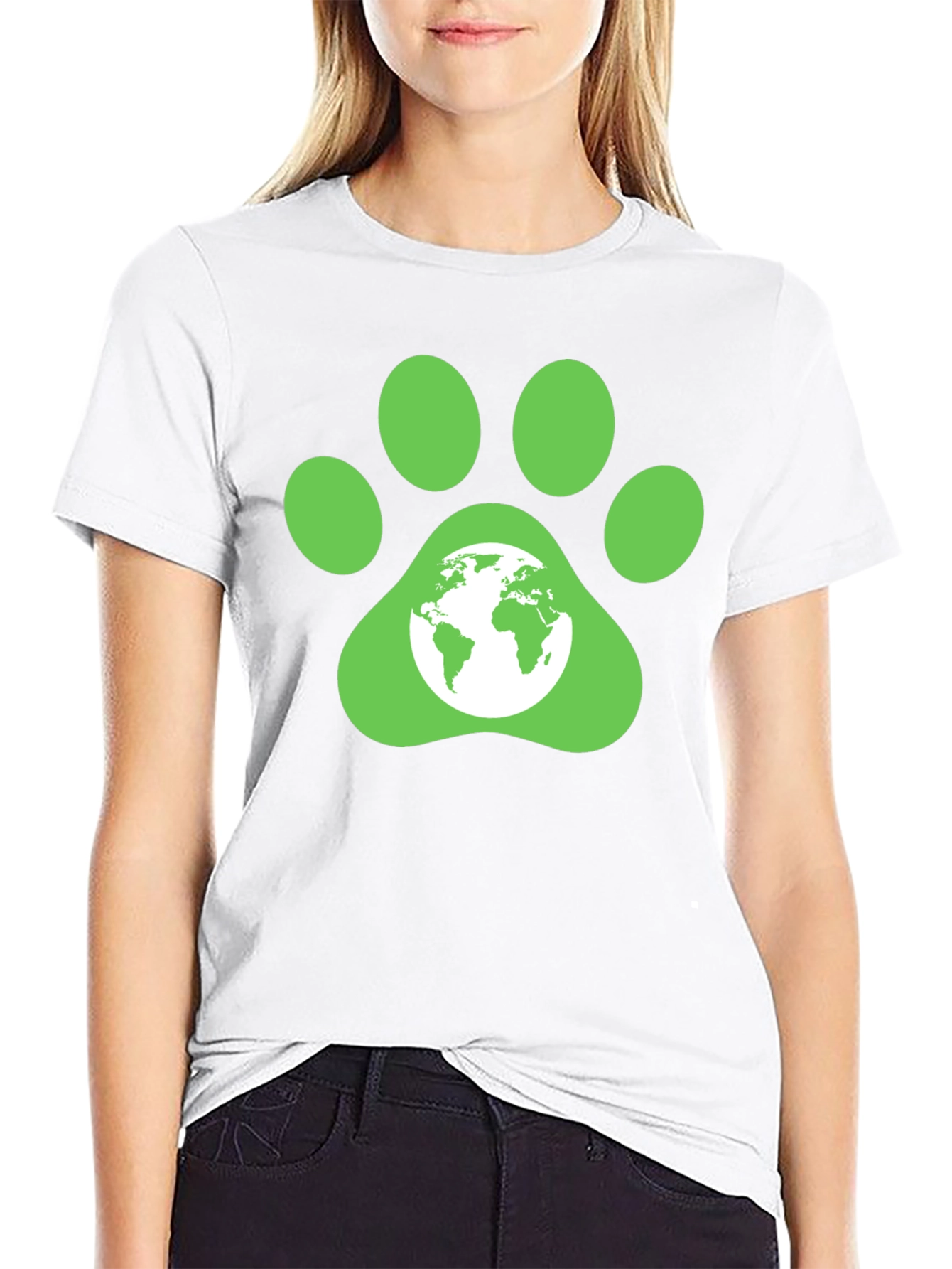 Green Paw Print Earth Graphic T-Shirt