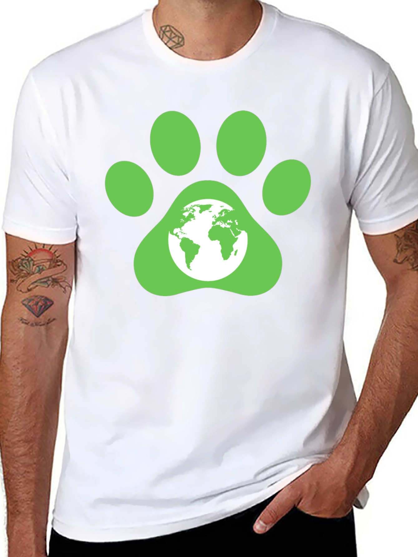 Green Paw Print Earth Graphic T-Shirt