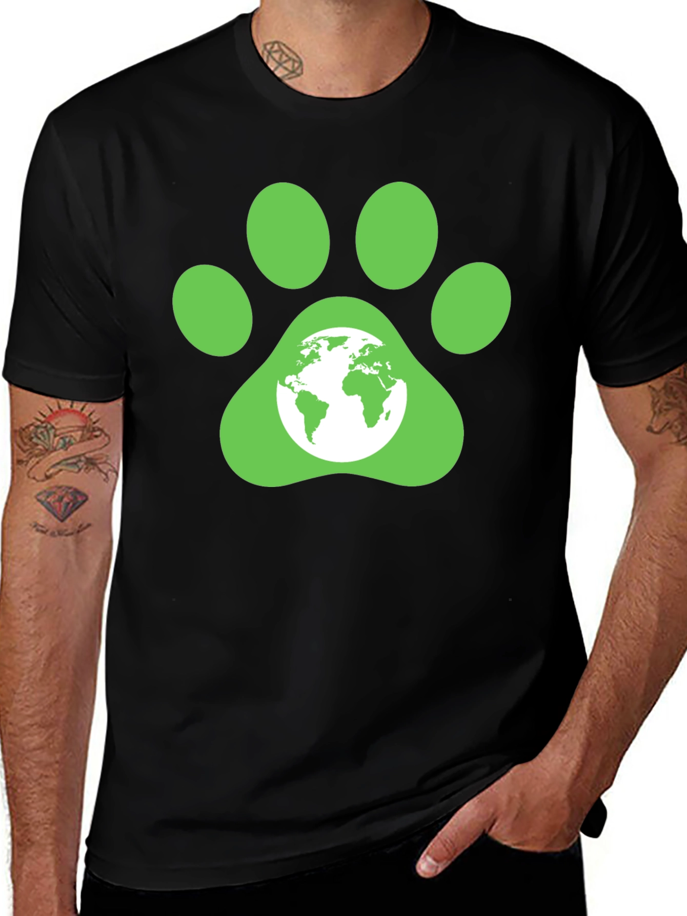 Green Paw Print Earth Graphic T-Shirt