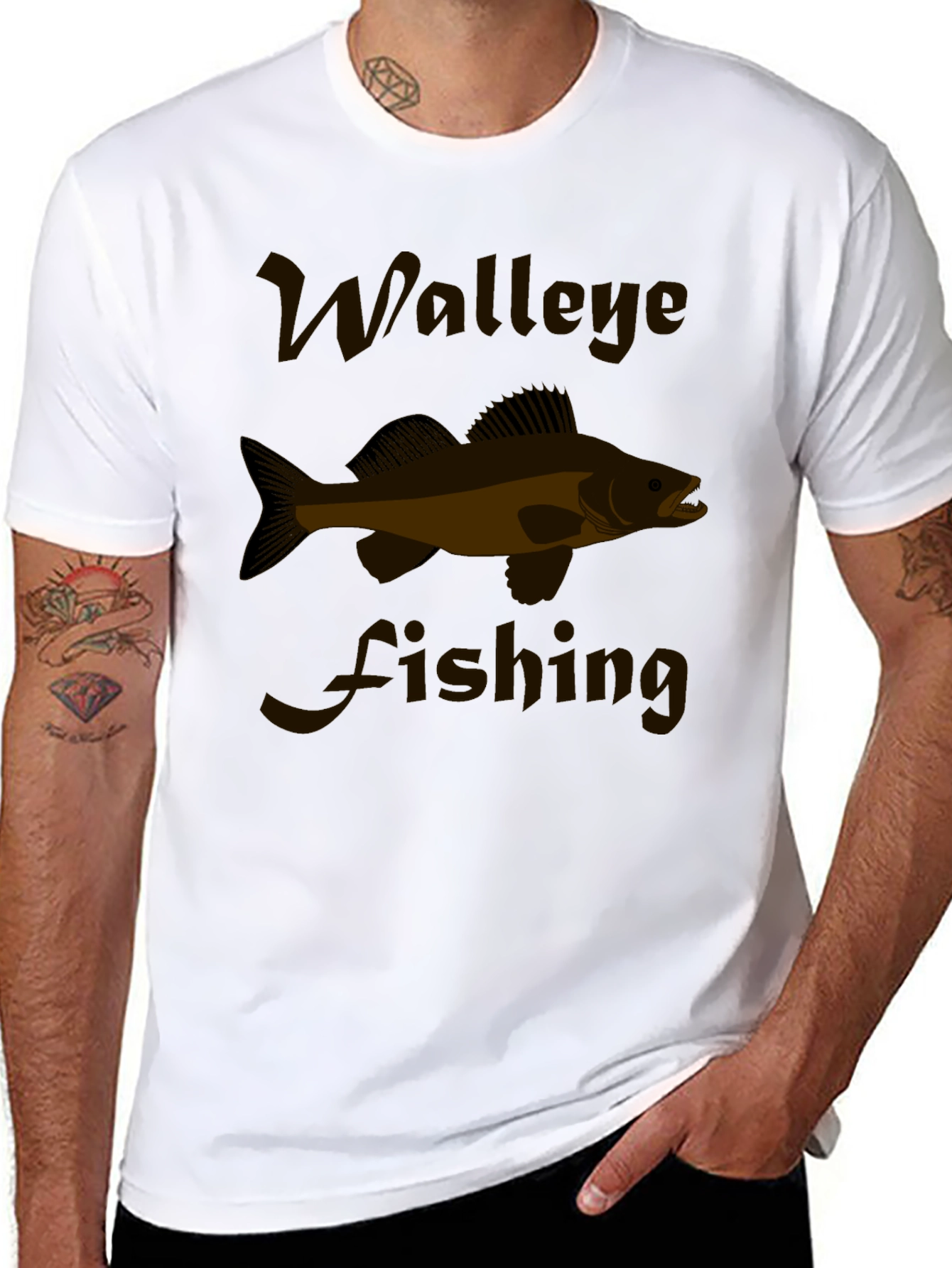 Walleye Fishing Graphic Tee - Black Cotton T-Shirt