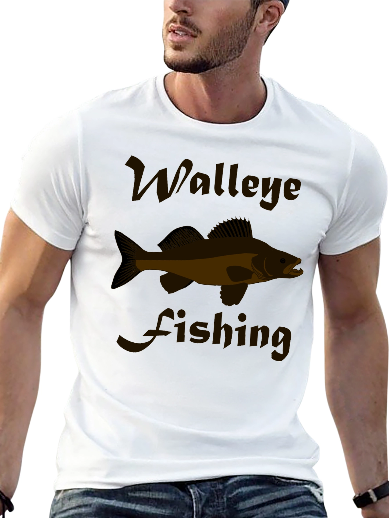 Walleye Fishing Graphic Tee - Black Cotton T-Shirt