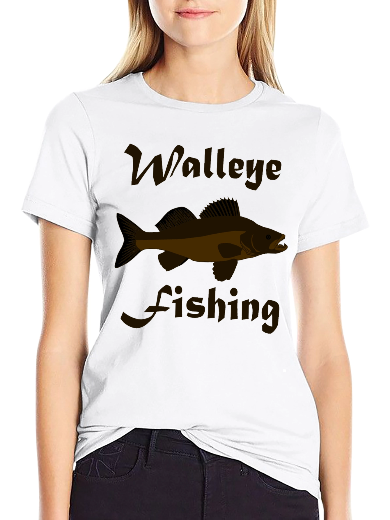 Walleye Fishing Graphic Tee - Black Cotton T-Shirt