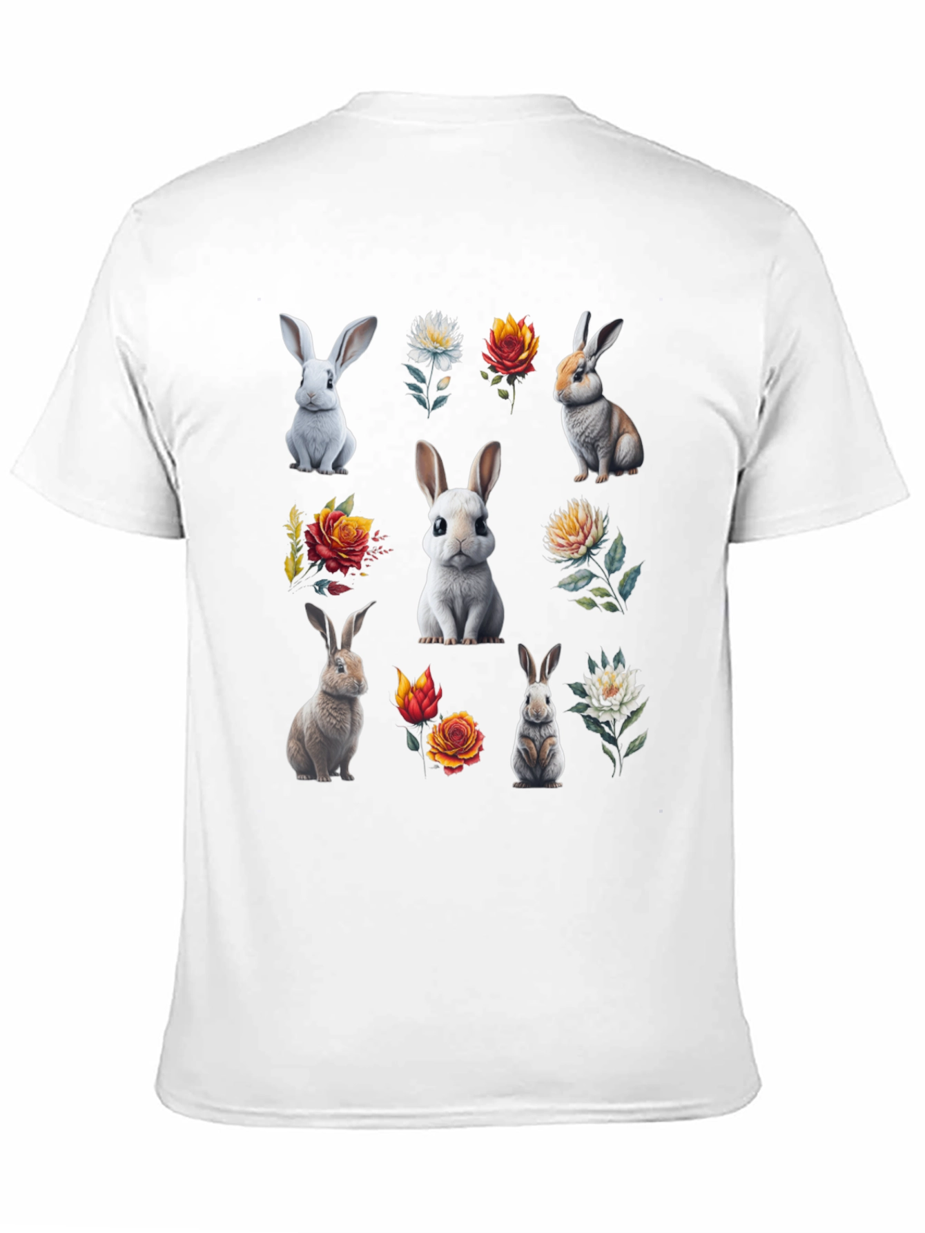 Bunny & Floral Print Black T-Shirt