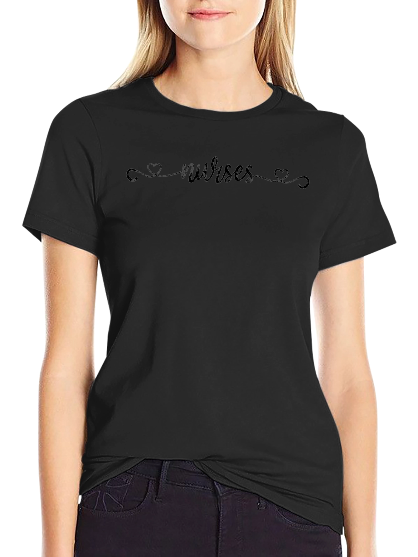 Nurses Heart Graphic Tee - Black Casual T-Shirt