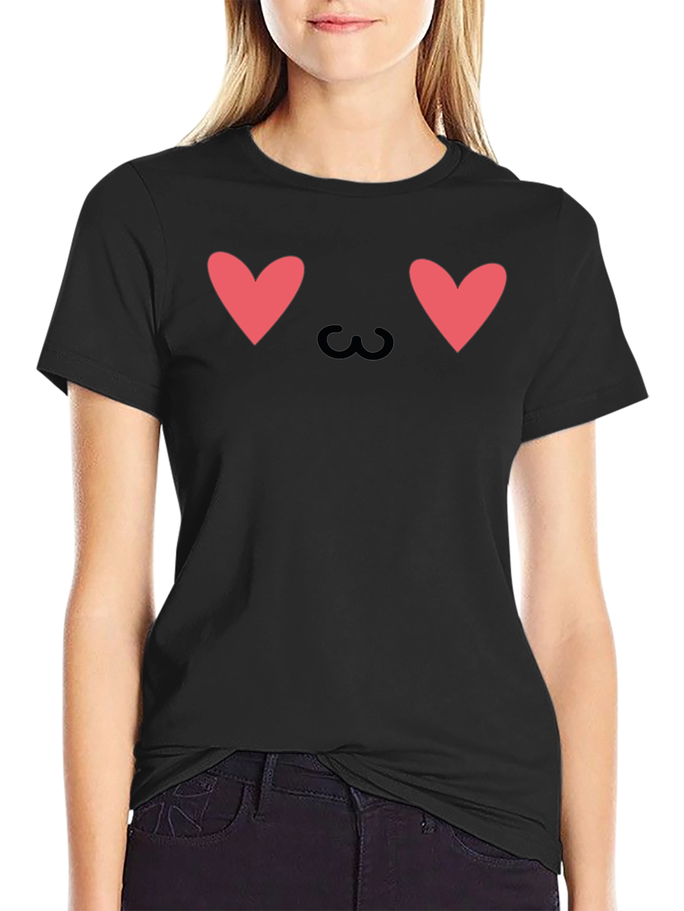 Cute Heart Eyes Emoji Graphic Tee - Black