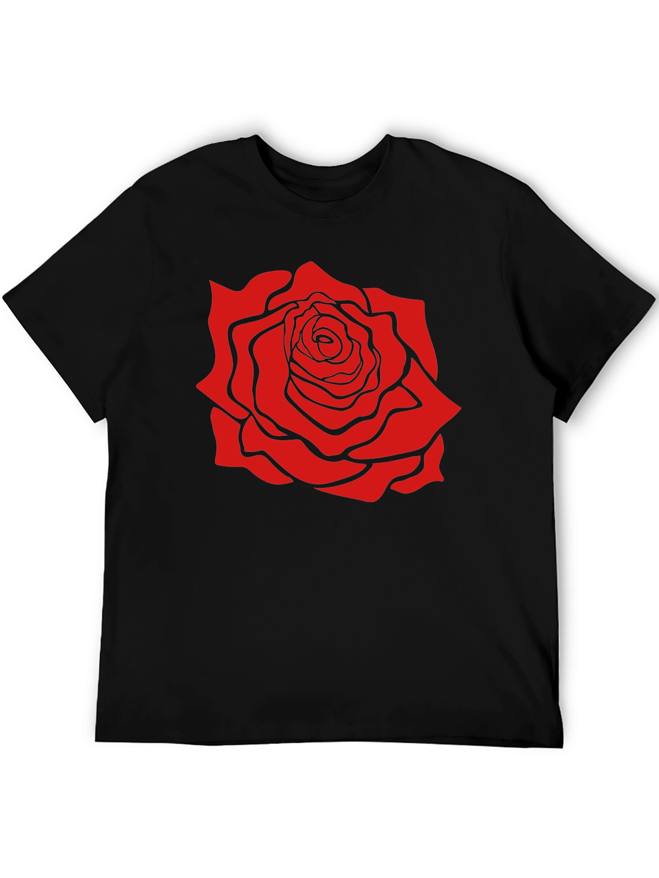 Black T-Shirt with Bold Red Rose Graphic