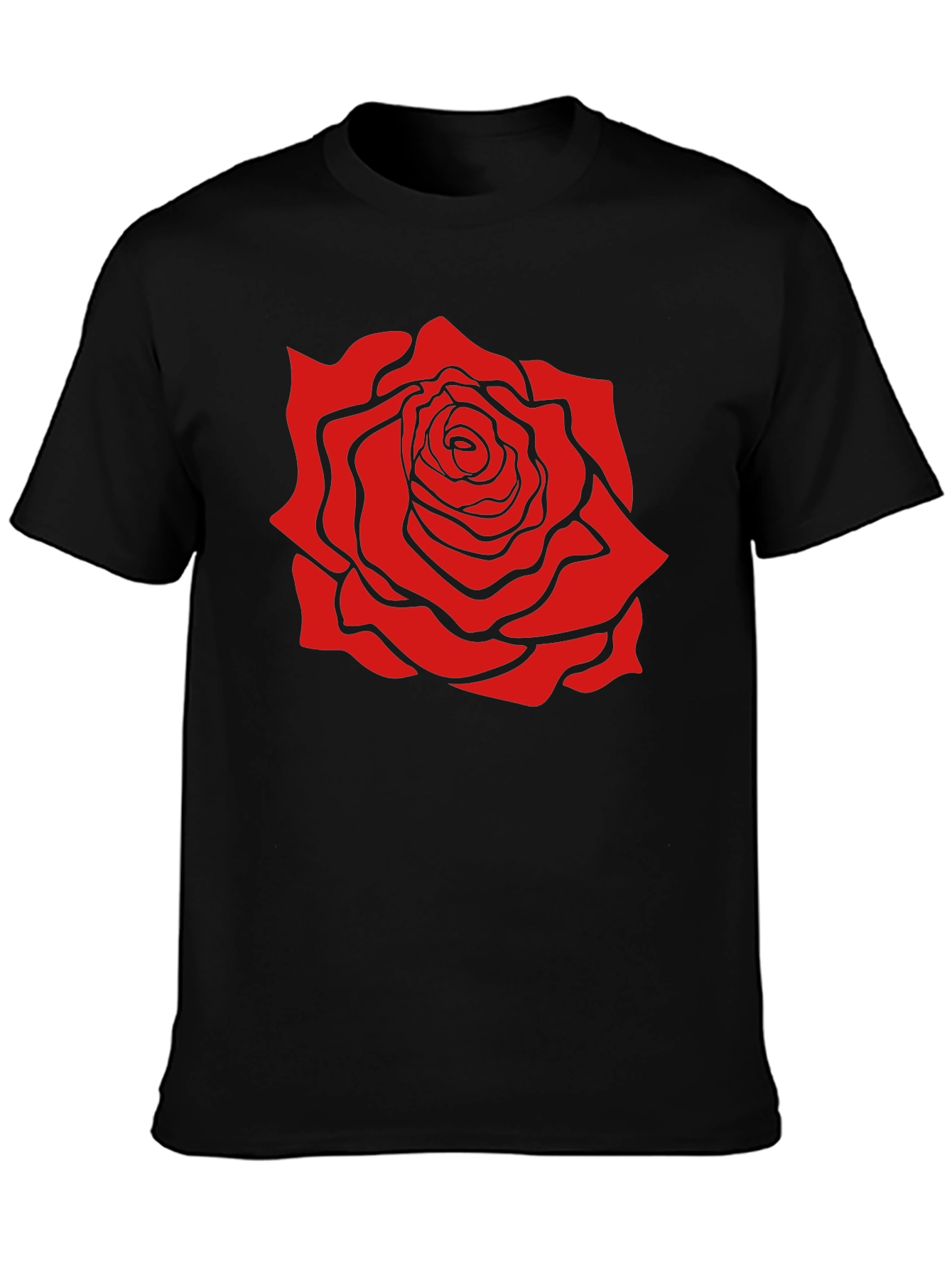 Black T-Shirt with Bold Red Rose Graphic