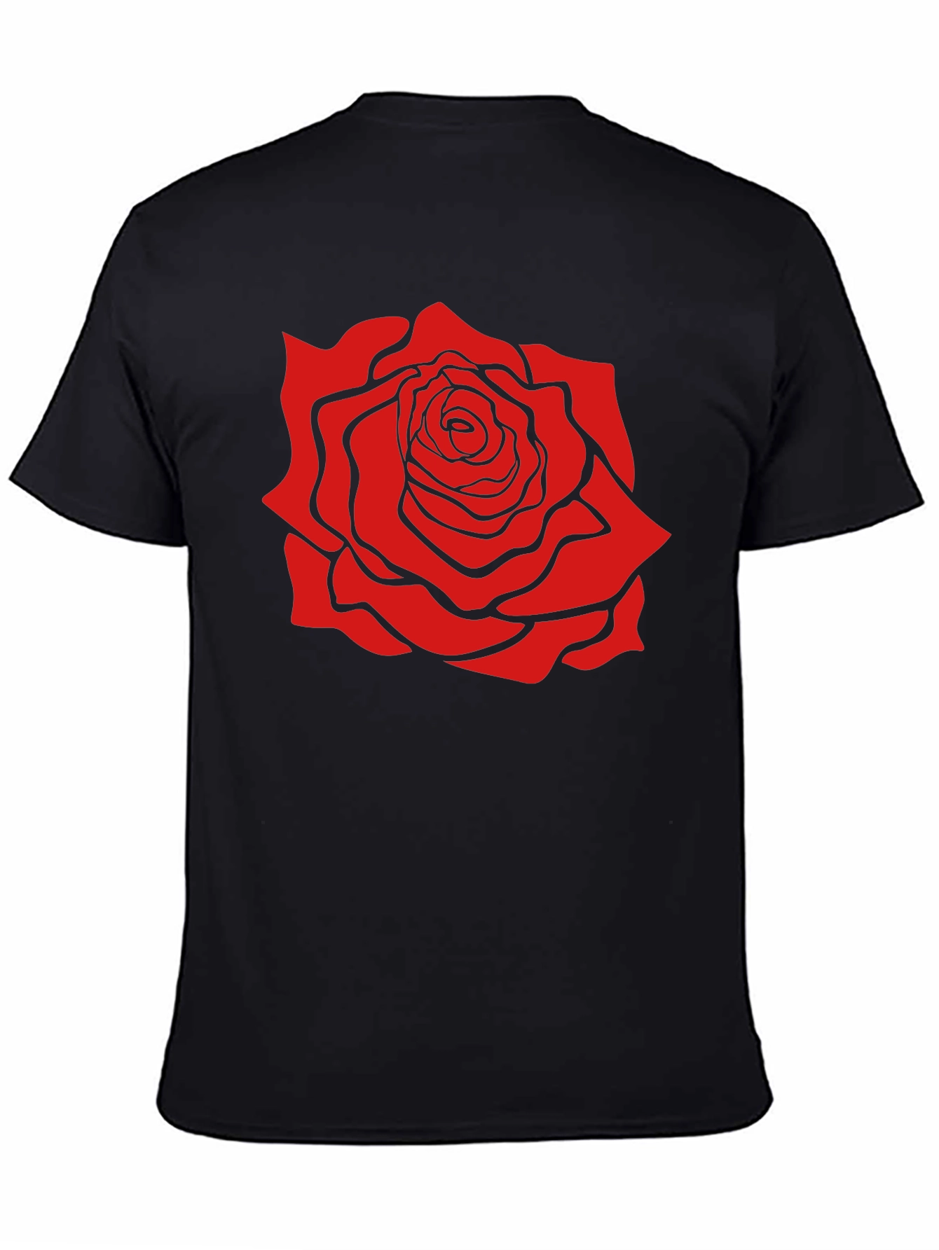 Black T-Shirt with Bold Red Rose Graphic