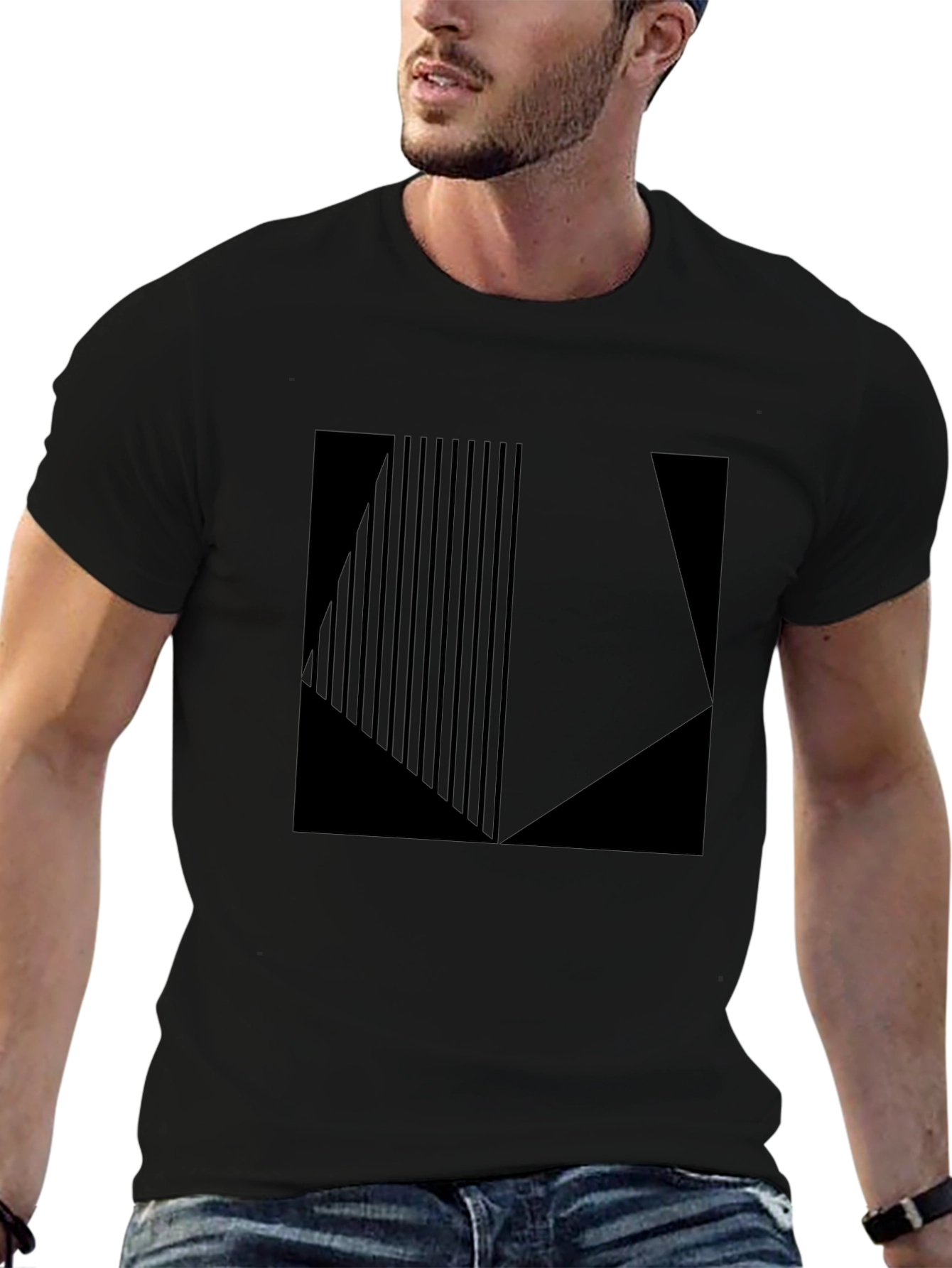 Geometric Graphic Print Black T-Shirt