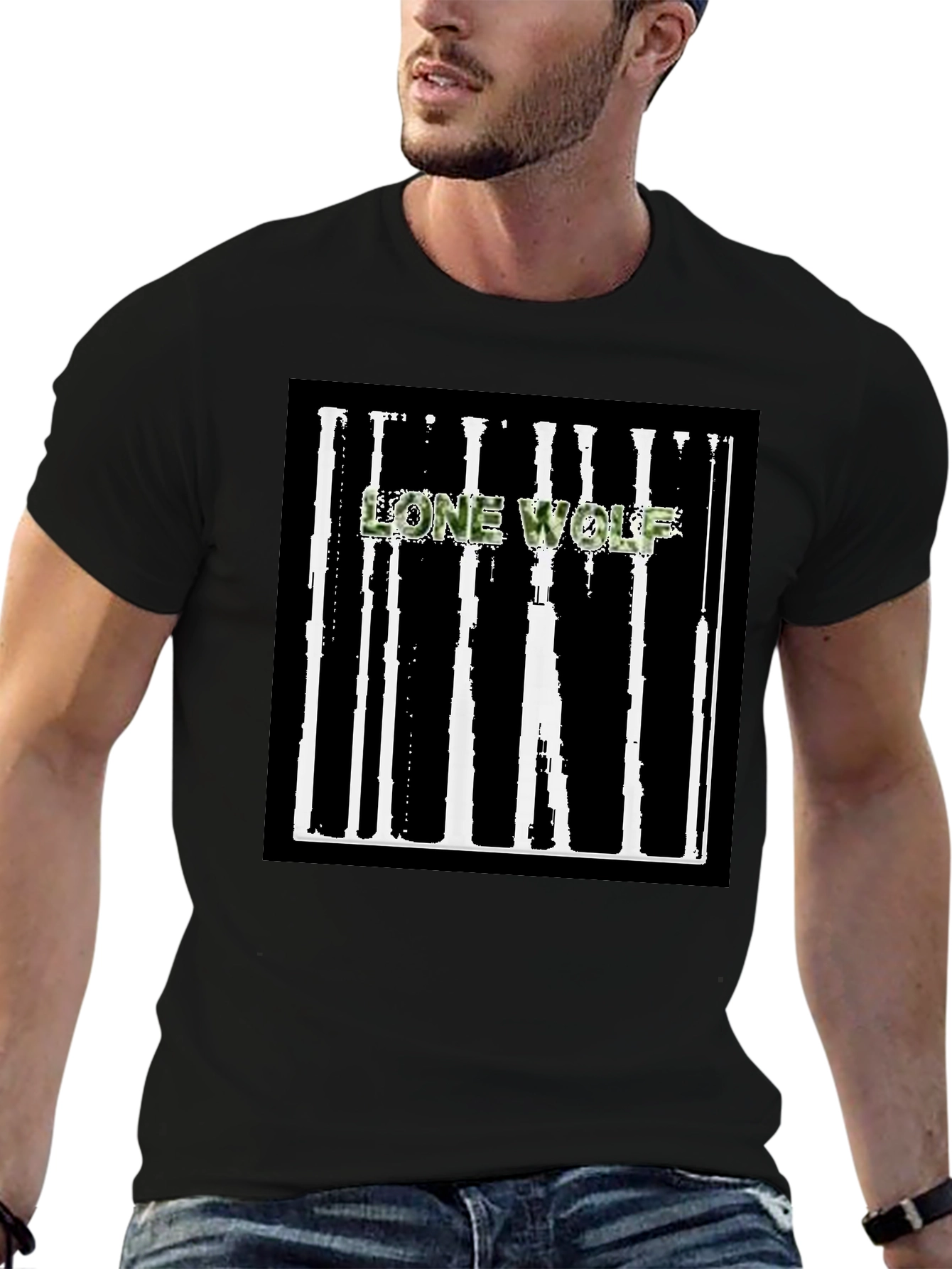 Lone Wolf Graphic Tee - Black Cotton Blend T-Shirt