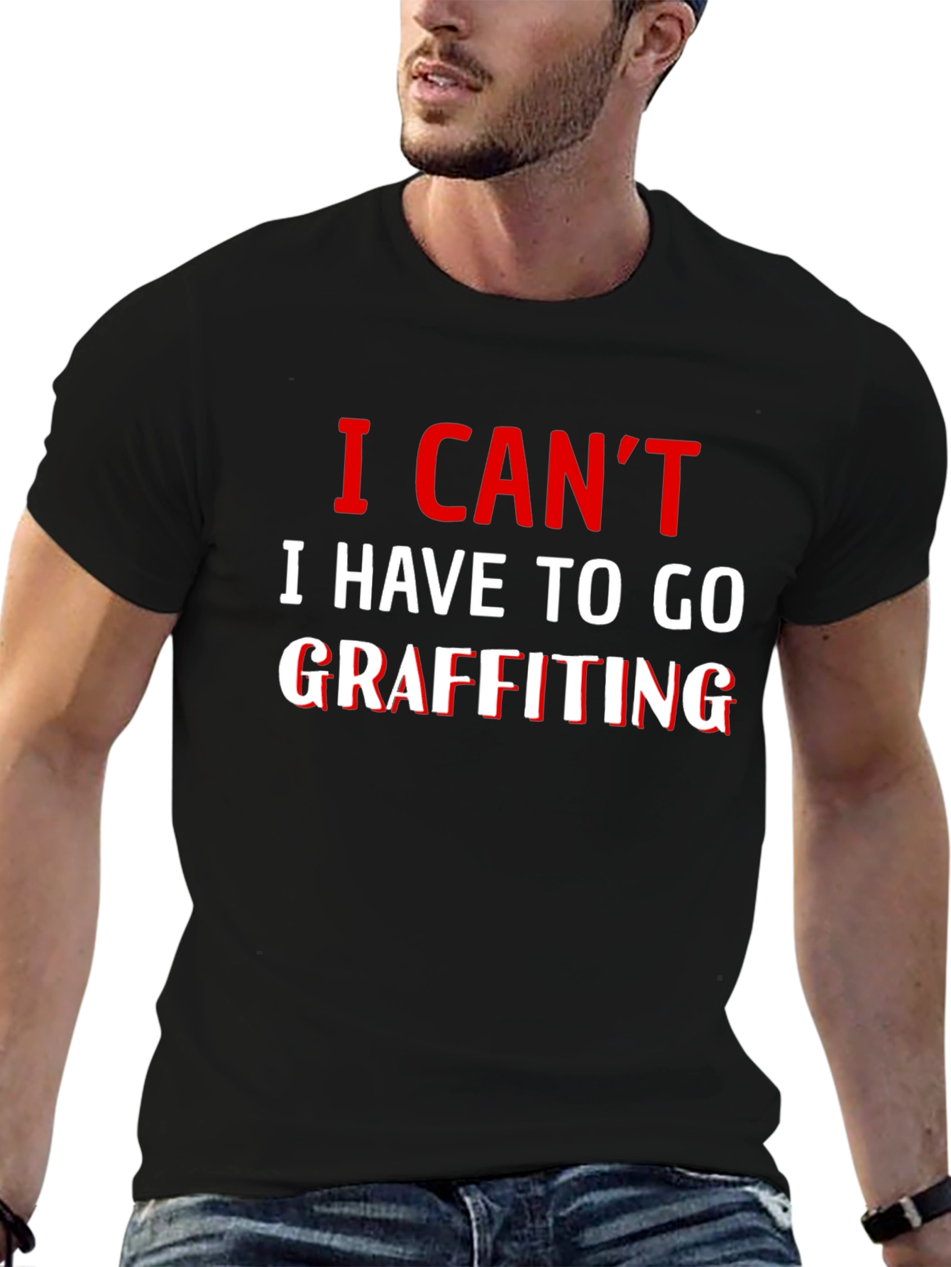 I Cant Graffiting T-Shirt - Black Crew Neck