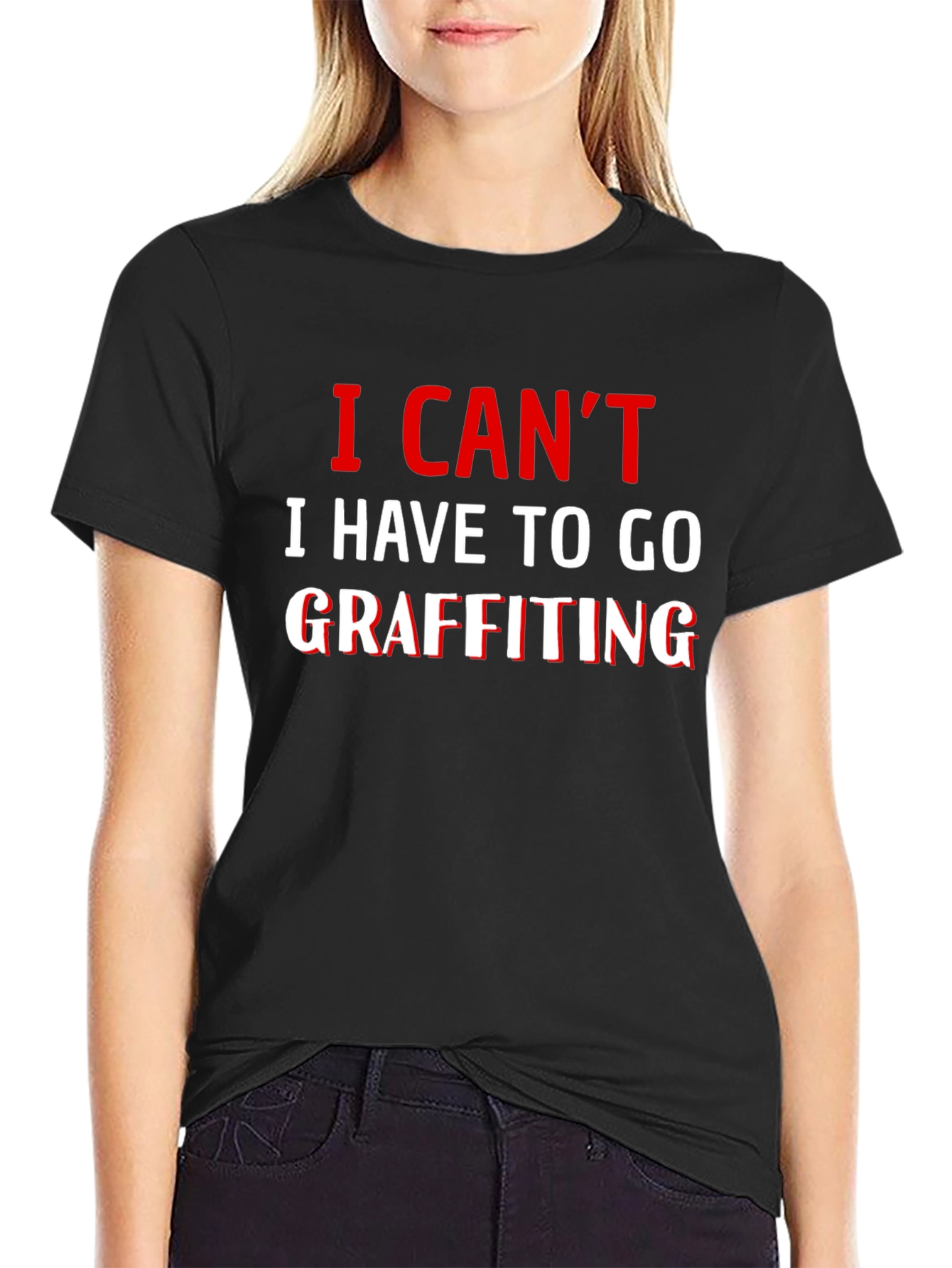 I Cant Graffiting T-Shirt - Black Crew Neck
