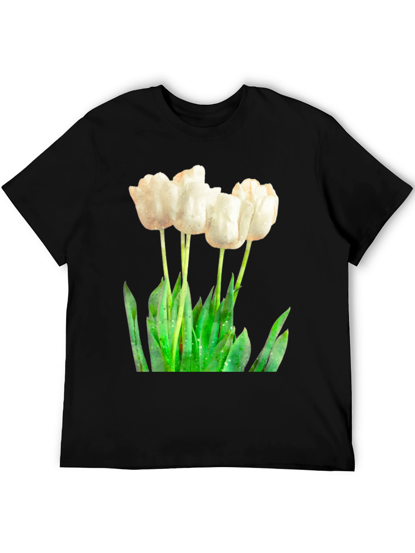 Elegant White Tulip Graphic Tee - Soft Cotton Blend