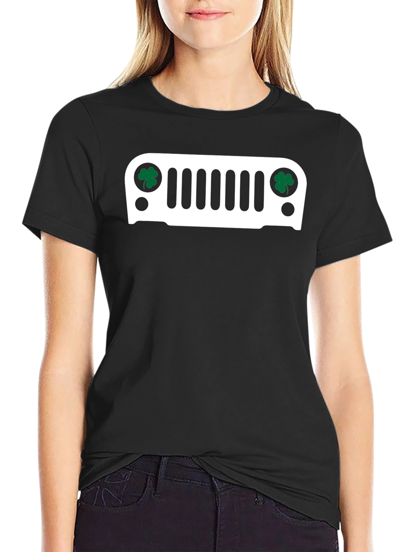 St. Patricks Day Jeep Grille Black T-Shirt