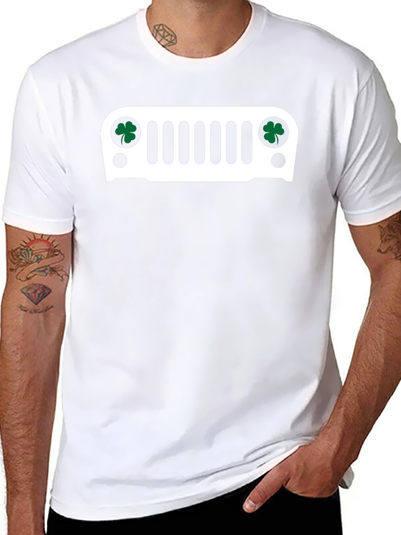 St. Patricks Day Jeep Grille Black T-Shirt