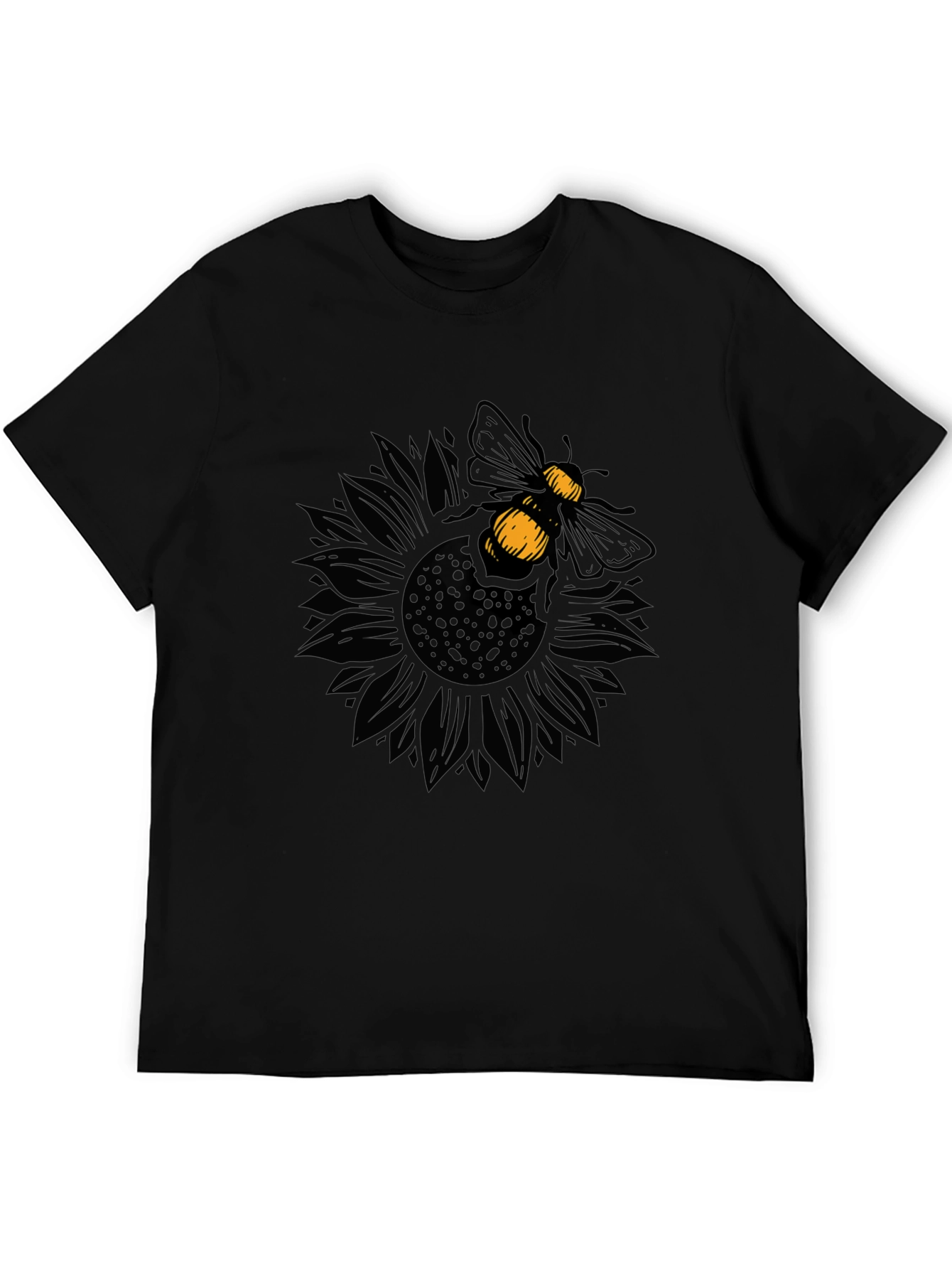 Bee on Sunflower Graphic Black T-Shirt
