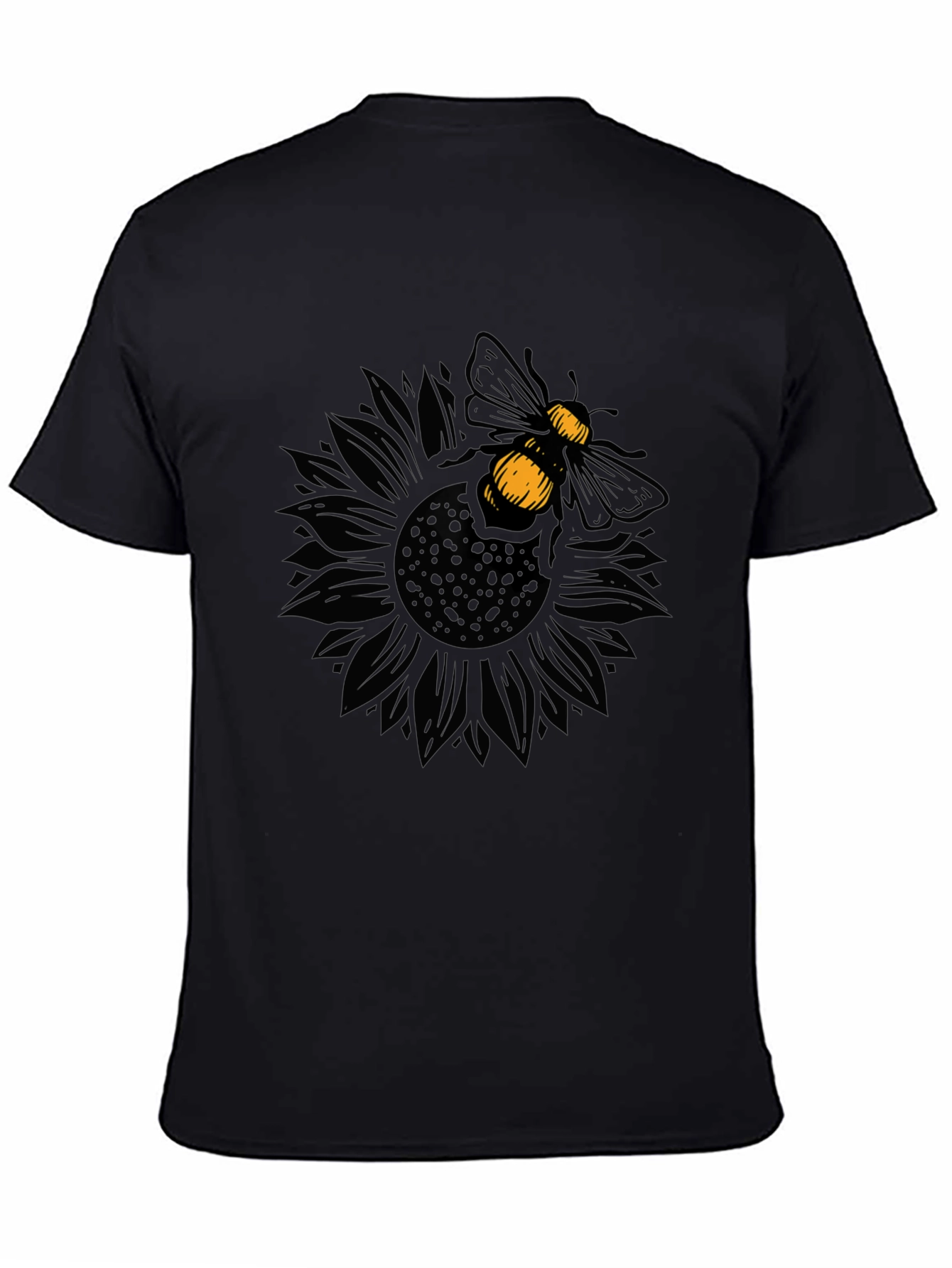 Bee on Sunflower Graphic Black T-Shirt