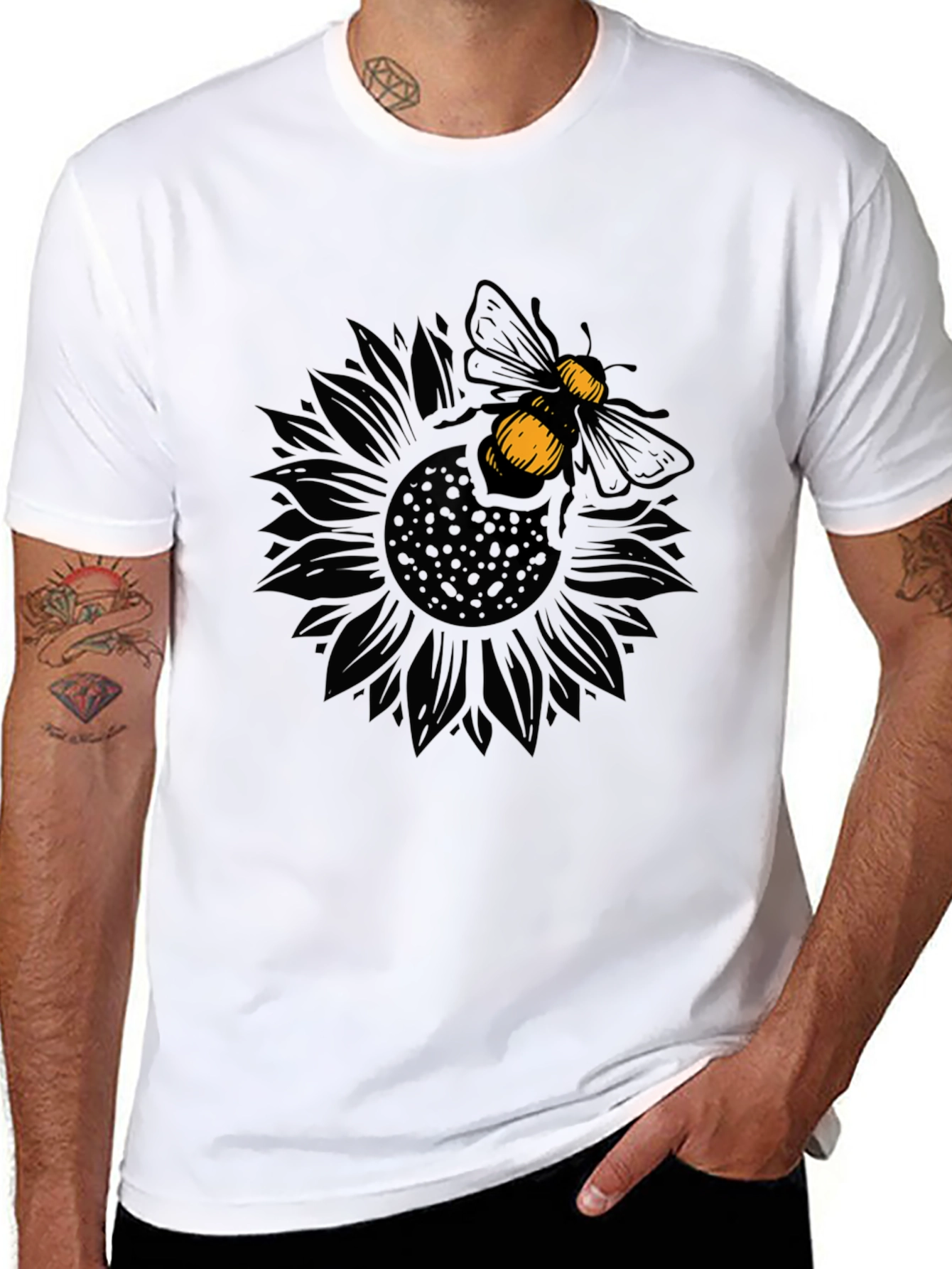 Bee on Sunflower Graphic Black T-Shirt